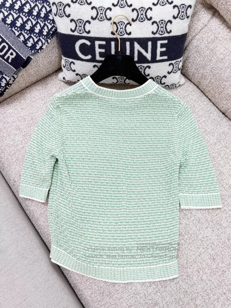 Chanel Chanel Beige thin striped knitted short sleeves Size XS / US 0-2 / IT 36-38 - 3 Thumbnail