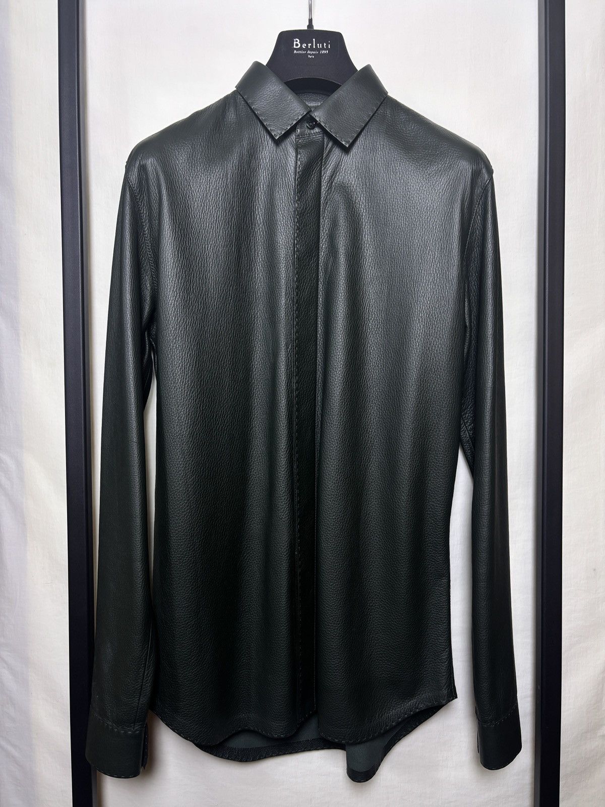 Dark green berluti leather shirt
