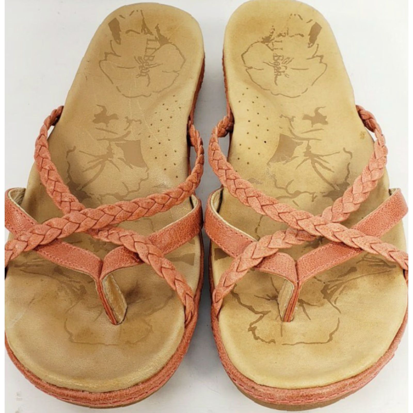 Vintage L.L. Bean Women’s Slip On Thong Sandals Salmon Leather Straps Size 9M Size US 10 / IT 40 - 3 Thumbnail