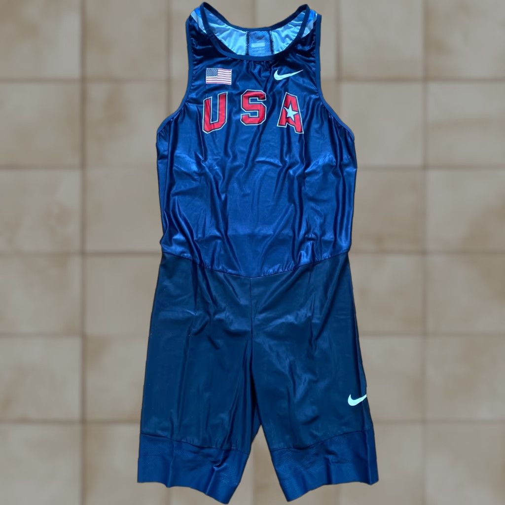 Nike Nike USA Track & Field Singlet Unitard Running Speesuit Mens 2XL Blue 2008 USATF Dri-Fit Size US 39 - 1 Thumbnail