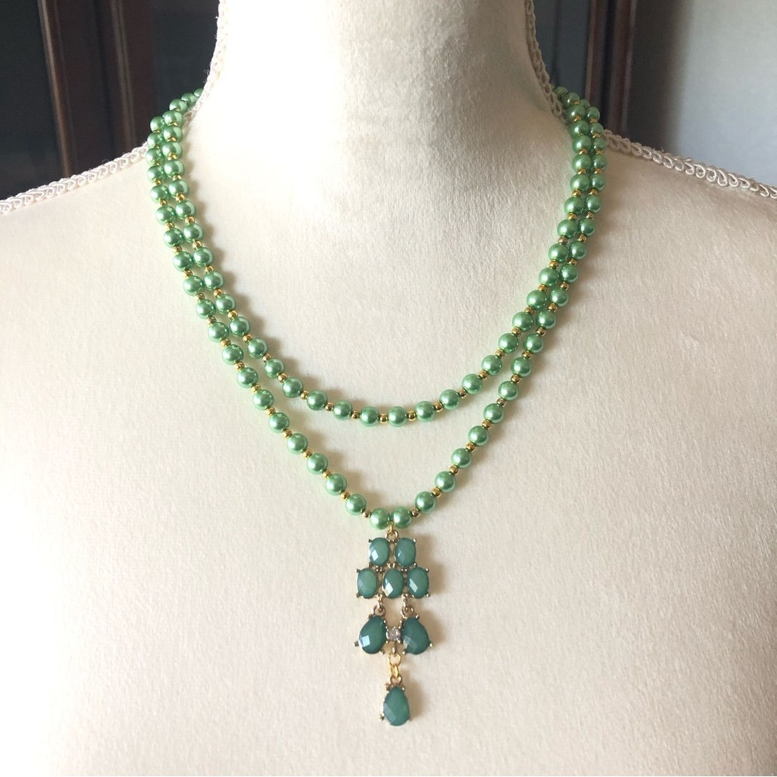 Handmade Handcrafted green Czech Pearl genuine prehnite necklace Size ONE SIZE - 2 Thumbnail