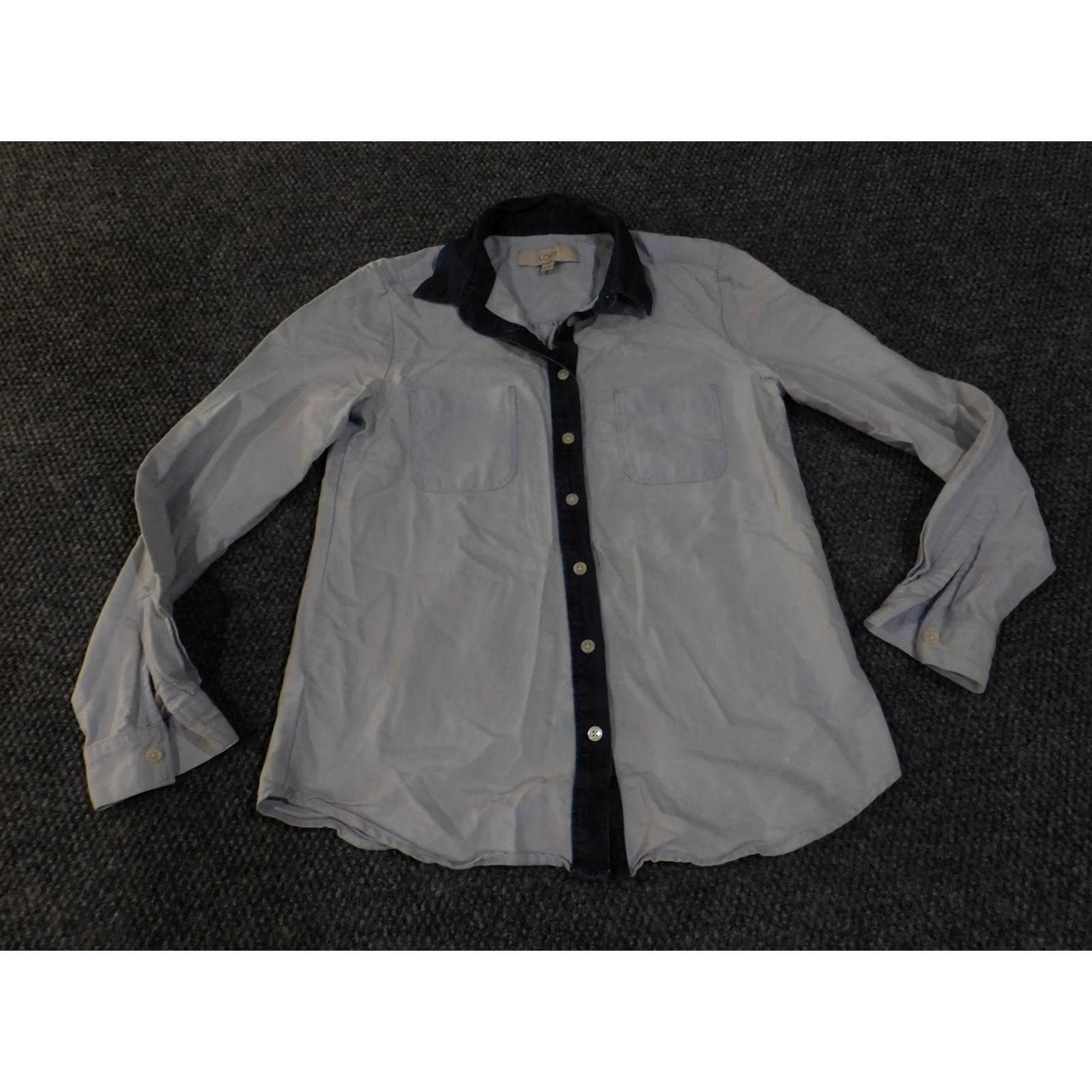 Loft VINTAGE LOFT Ann Taylor SHIRT Womens XS Light Blue Contrast Collar Button Down Cotton Size XS / US 0-2 / IT 36-38 - 4 Thumbnail