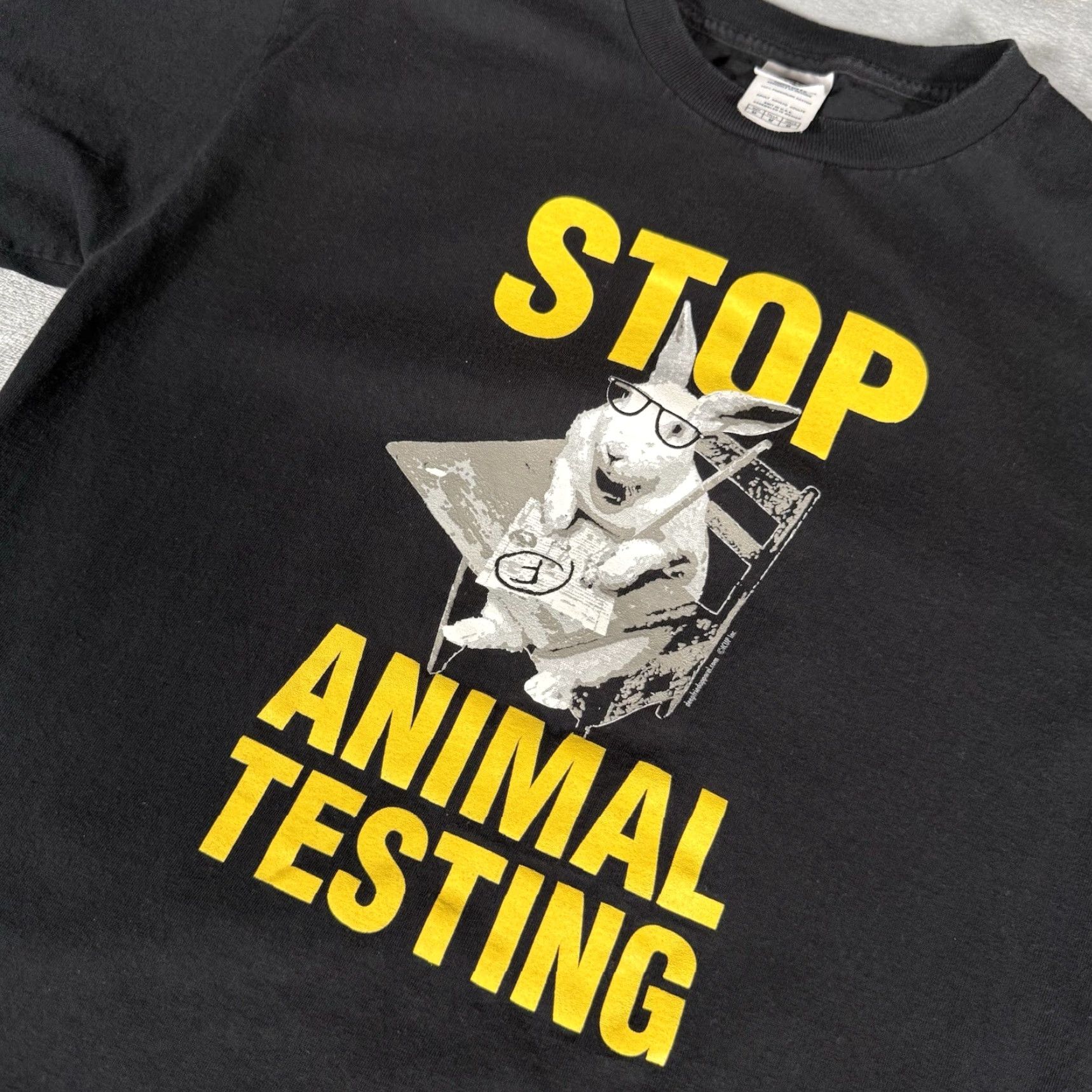 Vintage VINTAGE Stop Animal Testing T Shirt Mens M Slim Cropped Fit Parody Funny Y2K Black Cotton Graphic Print Short Sleeve Crew Neck Size US M / EU 48-50 / 2 - 2 Thumbnail