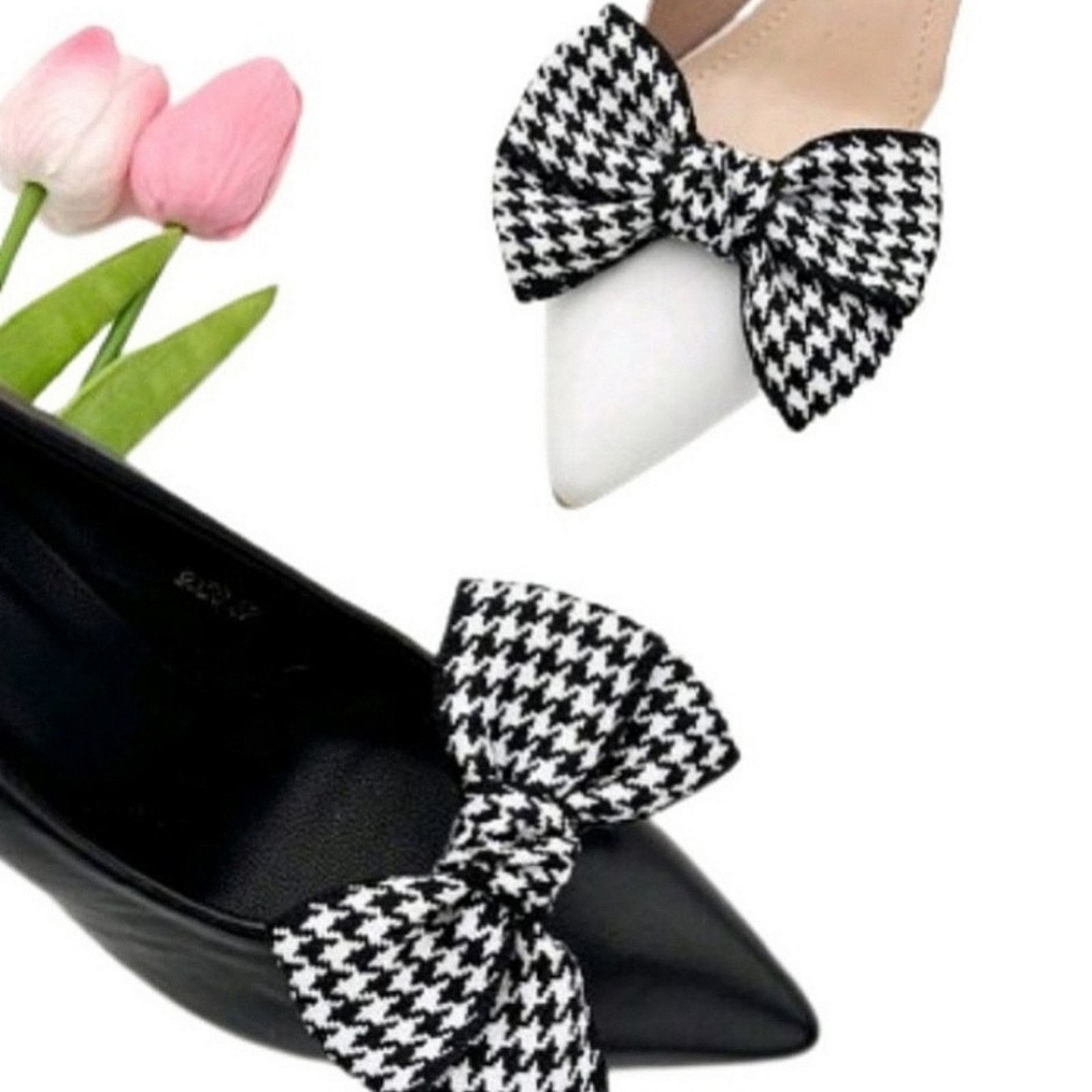Other HOT ☆ BLACK & WHITE HOUNDSTOOTH BOWS ☆ SHOE CLIPS ☆ NIP Size US 6 / IT 36 - 5 Thumbnail
