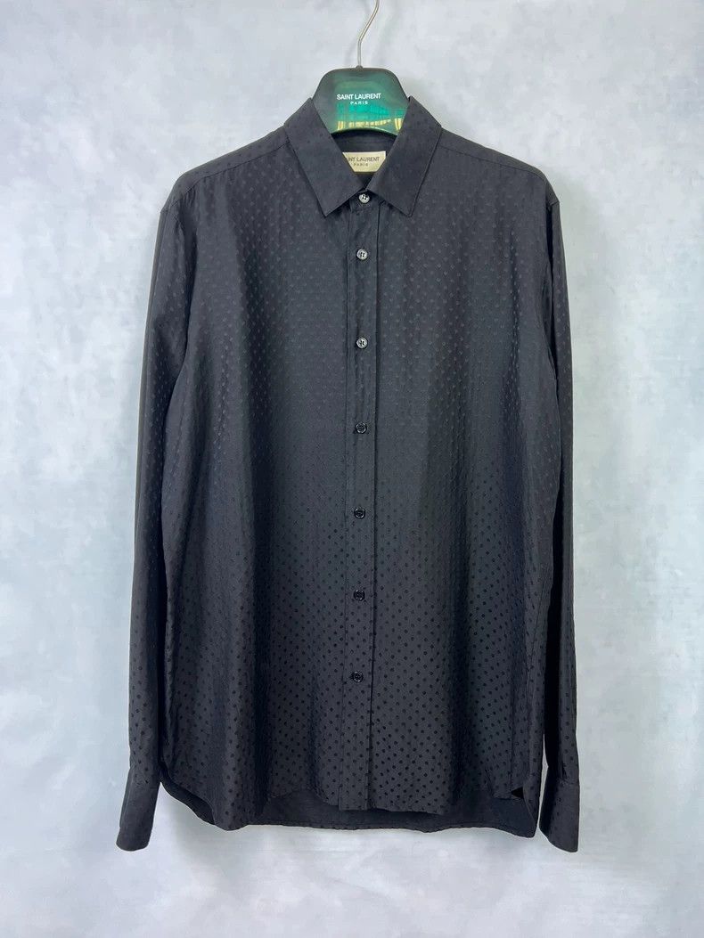 Yves Saint Laurent Saint Laurent14ss Mulberry Silk Dark Polka Dot Shirt 2503-N Size US XXS / EU 40 - 1 Thumbnail