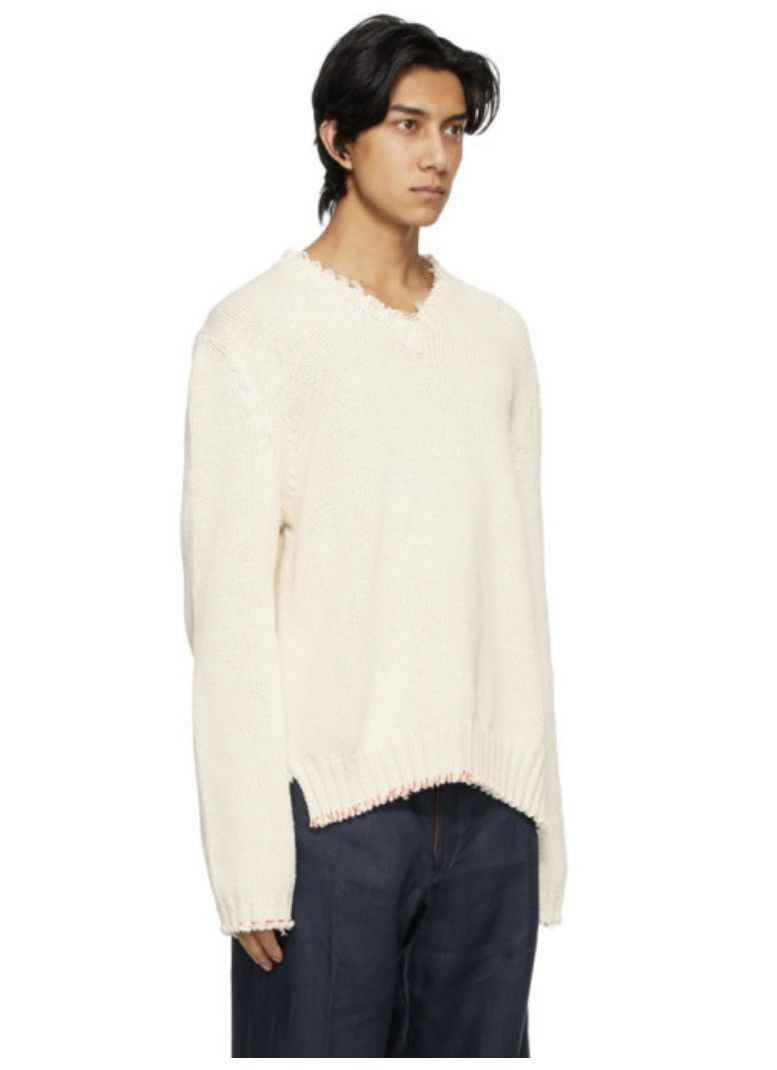 Maison Margiela Off-White Distressed V-Neck Sweater Size US M / EU 48-50 / 2 - 3 Thumbnail
