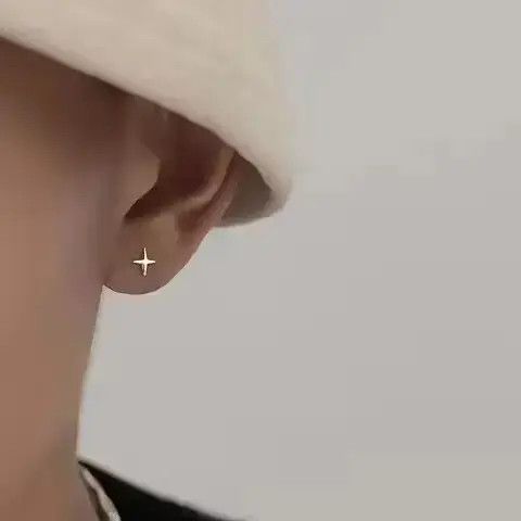 Jewelry Punk Small Cross Stud Earrings in Silver, Men's