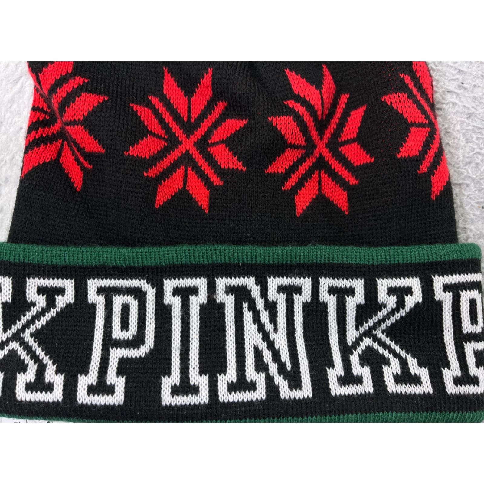 Victoria's Secret Victoria's Secret Beanie Toque Adult One Size Black Red Pom Fair Isle Acrylic Logo Women Size ONE SIZE - 2 Thumbnail