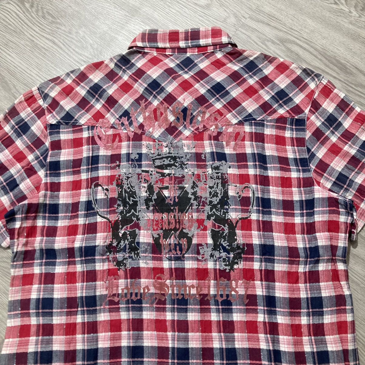 20471120 2000s Corn Flake Poem Logo Western Plaid Shirt Button Up Size US L / EU 52-54 / 3 - 2 Thumbnail