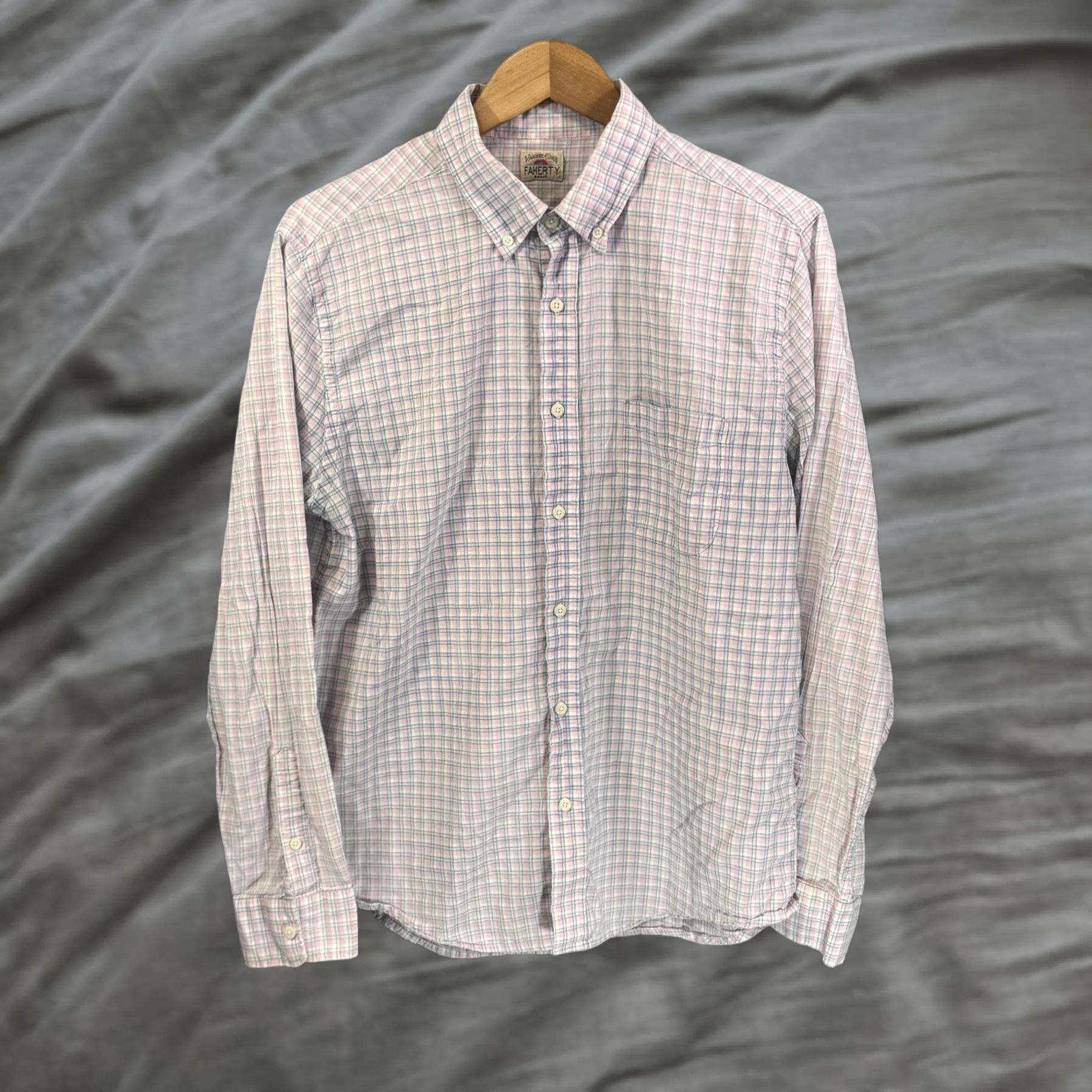 Lands' End Faherty Shirt Mens Large Pink Blue Plaid Button-Down Long Sleeve Casual Size US M / EU 48-50 / 2 - 1 Thumbnail