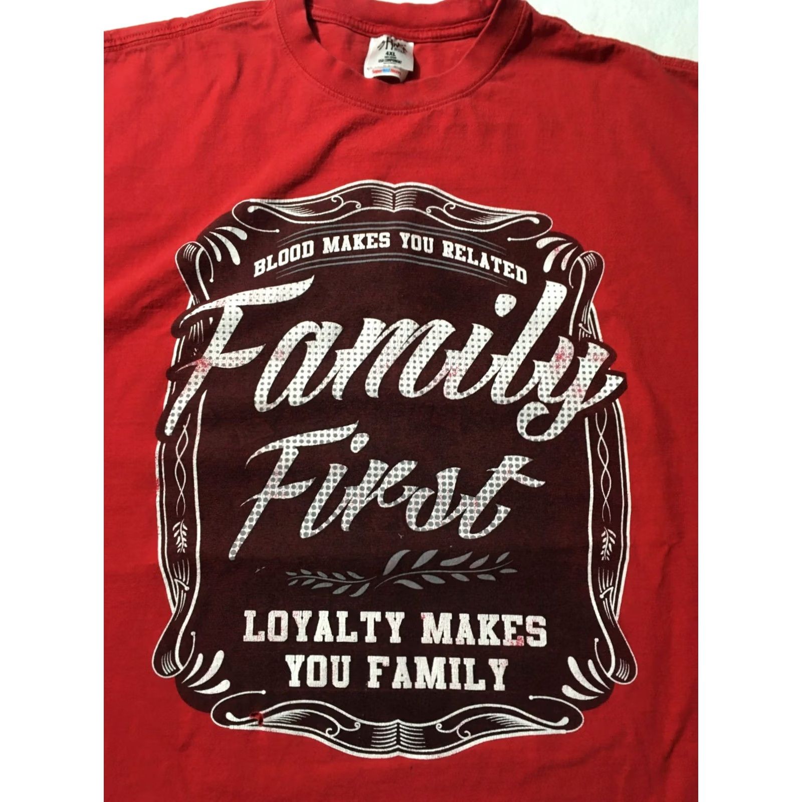 Vintage 4XL Graphic Shirt loyalty blood family Heavyweight red Shaka wear Size US XXL / EU 58 / 5 - 2 Thumbnail