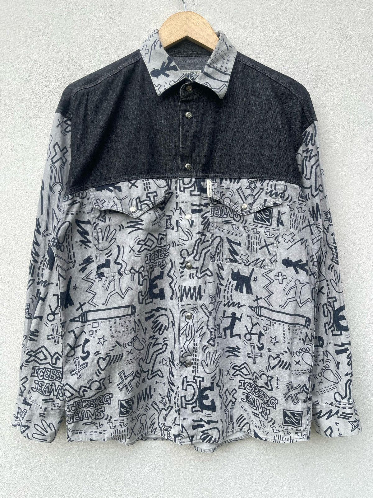 Iceberg × Keith Haring × Vintage 90s Iceberg Keith Haring Fullprint Button Shirt Size US M / EU 48-50 / 2 - 1 Thumbnail