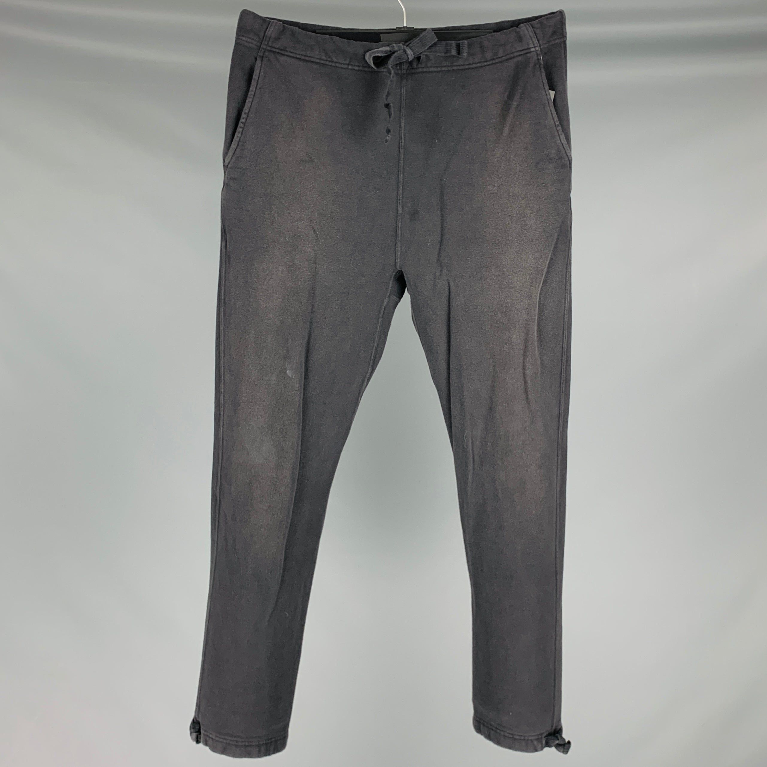image of Visvim Sweat Pants Dmgd Black Wash Cotton Drawstring Casual Pants, Men's (Size 30)