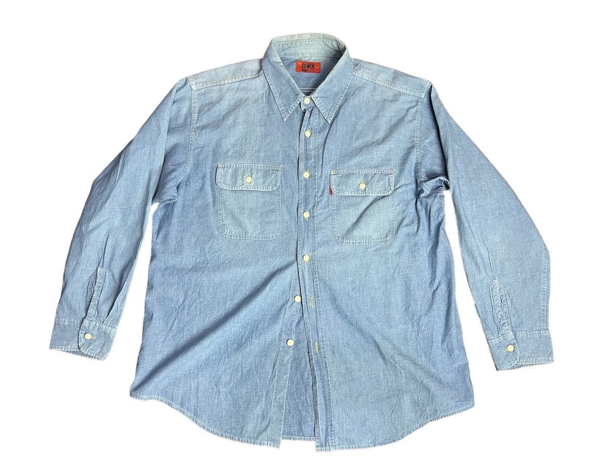 image of Distressed Denim x Edwin Vintage Edwin 503 Denim Button Up Shirt in Blue Denim, Men's (Size 2XL)