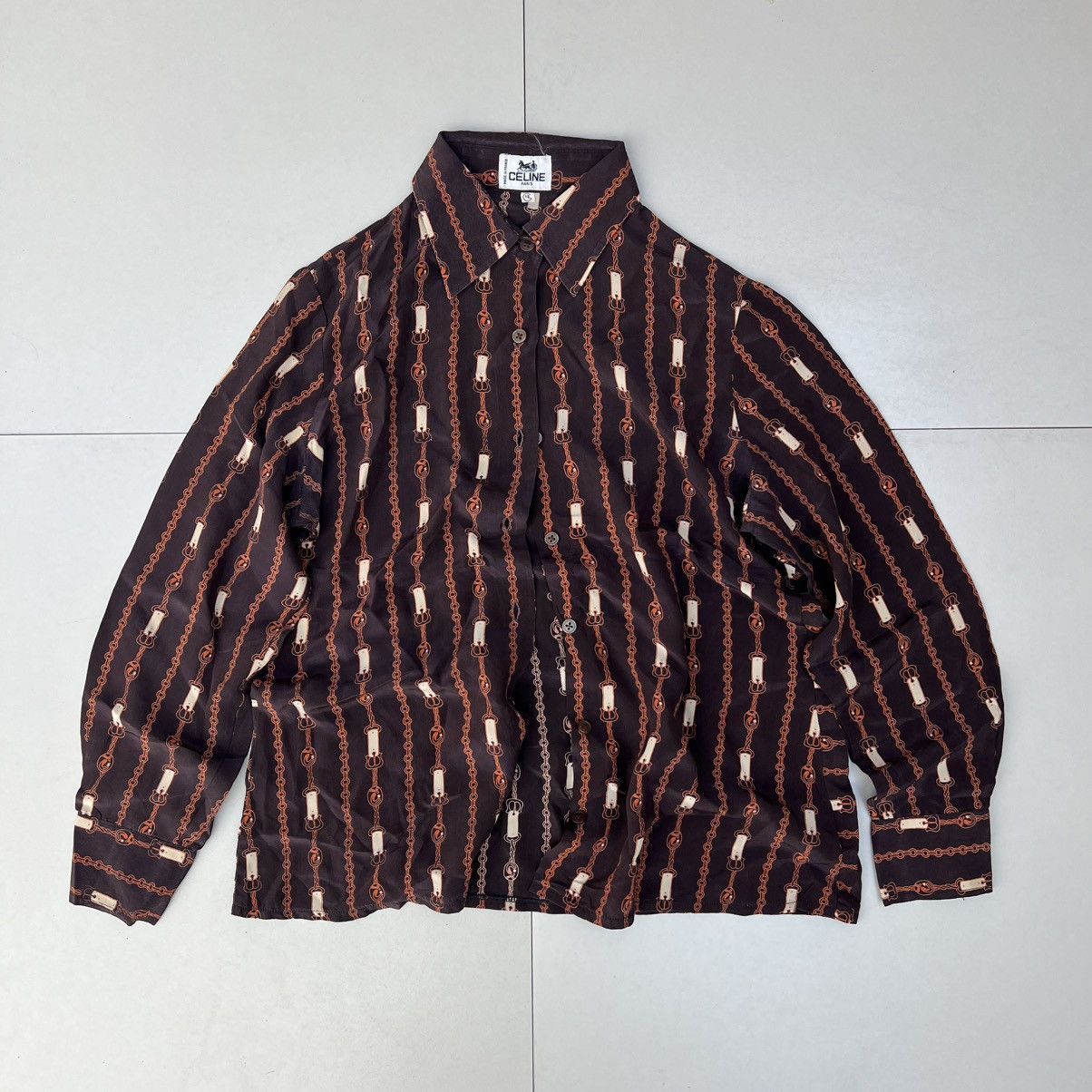 Celine Celine Brown silk full printed Size S / US 4 / IT 40 - 4 Thumbnail