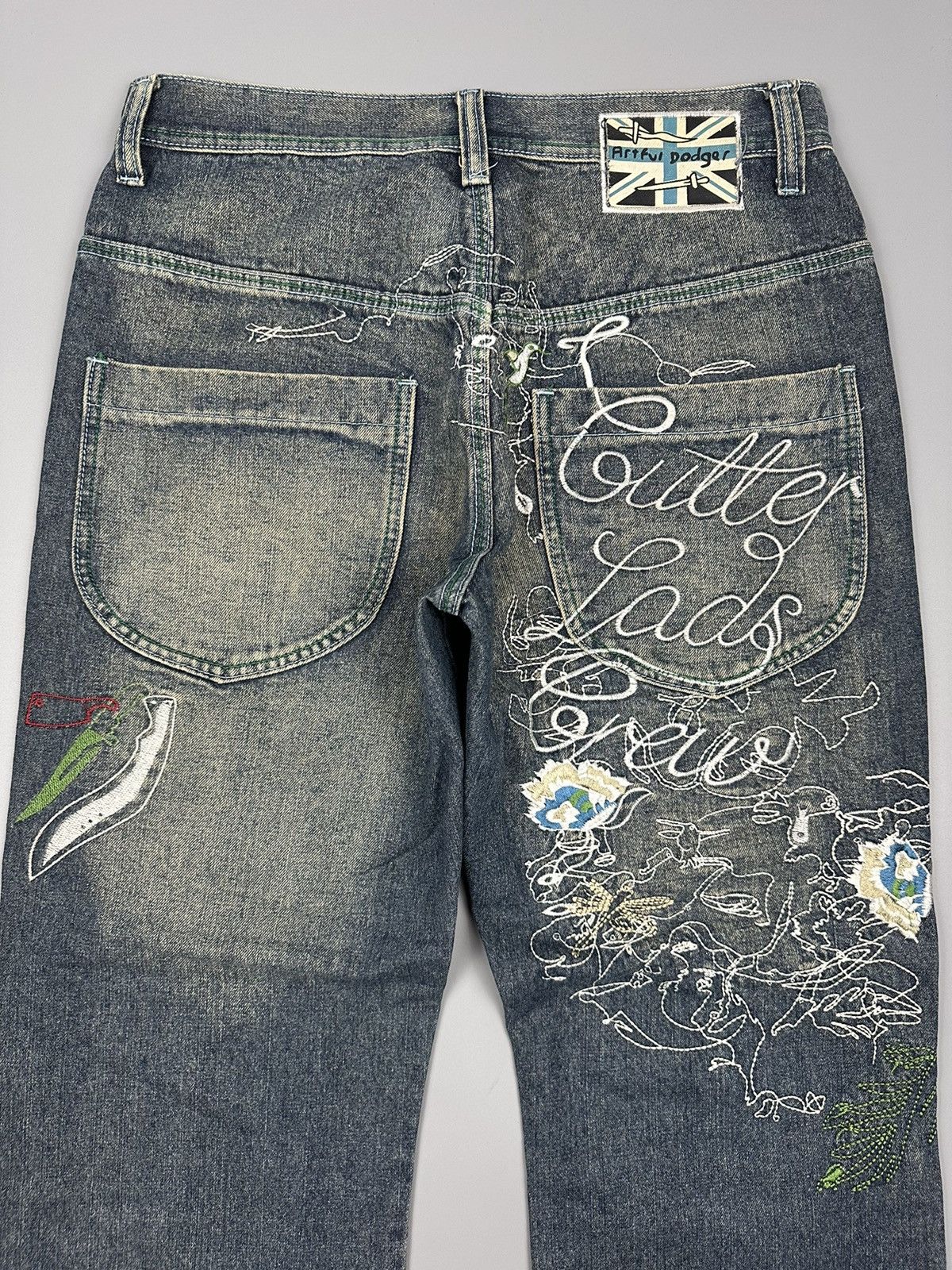 Artful Dodger × Japanese Brand Artful Dodger “Cutter Lads” Embroidered Baggy Jeans Size US 33 - 3 Thumbnail