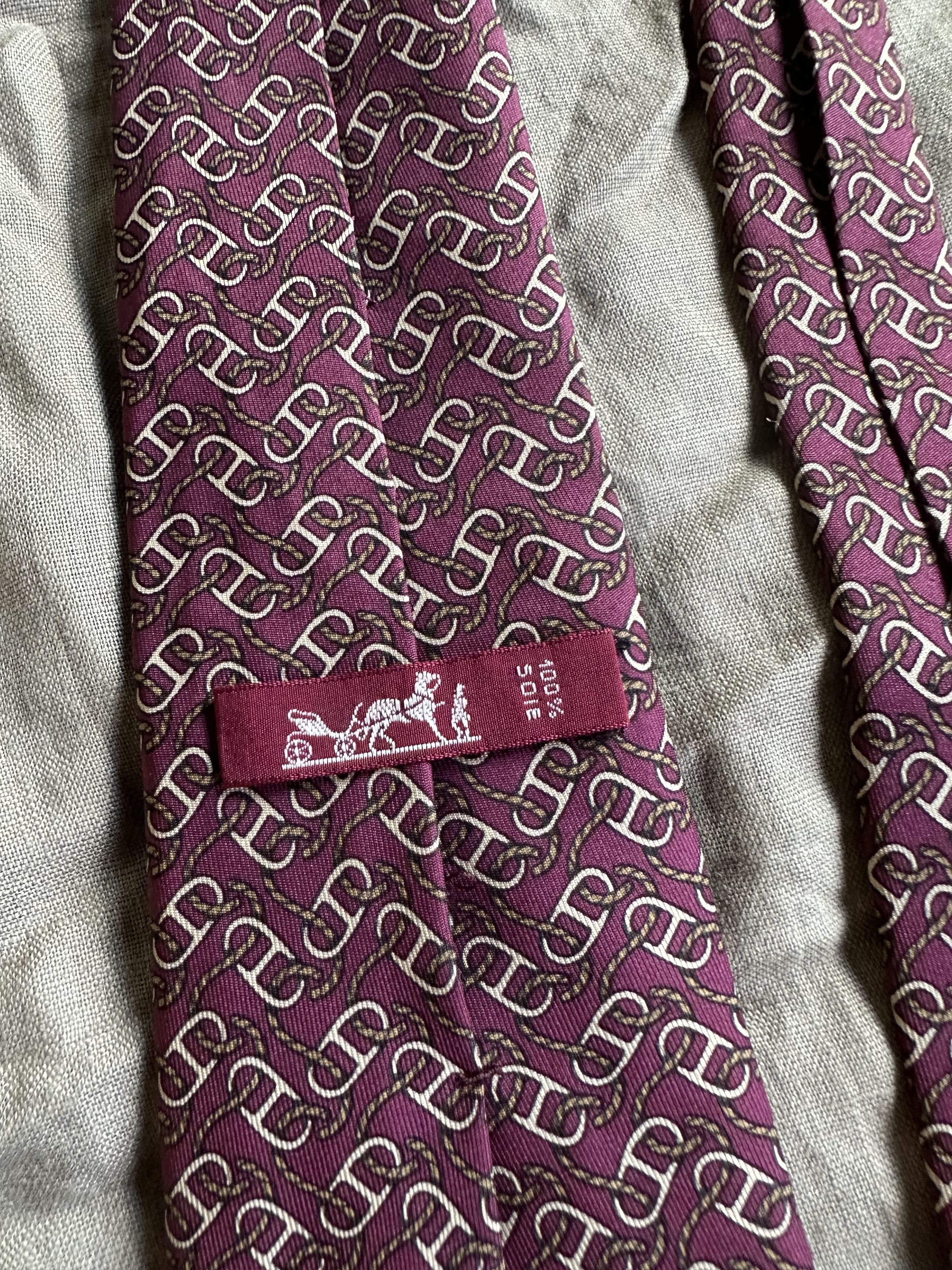 Hermes Hermes Buckle Pattern Silk Tie 7647AP Size ONE SIZE - 3 Thumbnail