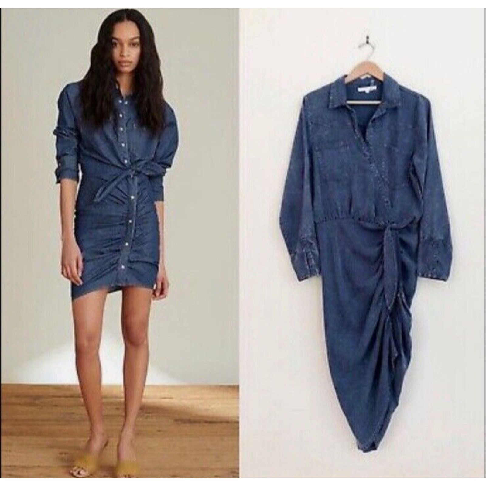 Young Fabulous & Broke Young Fabulous & Broke Shirt Dress Large Tencel Ruched Blue Size L / US 10 / IT 46 - 1 Thumbnail