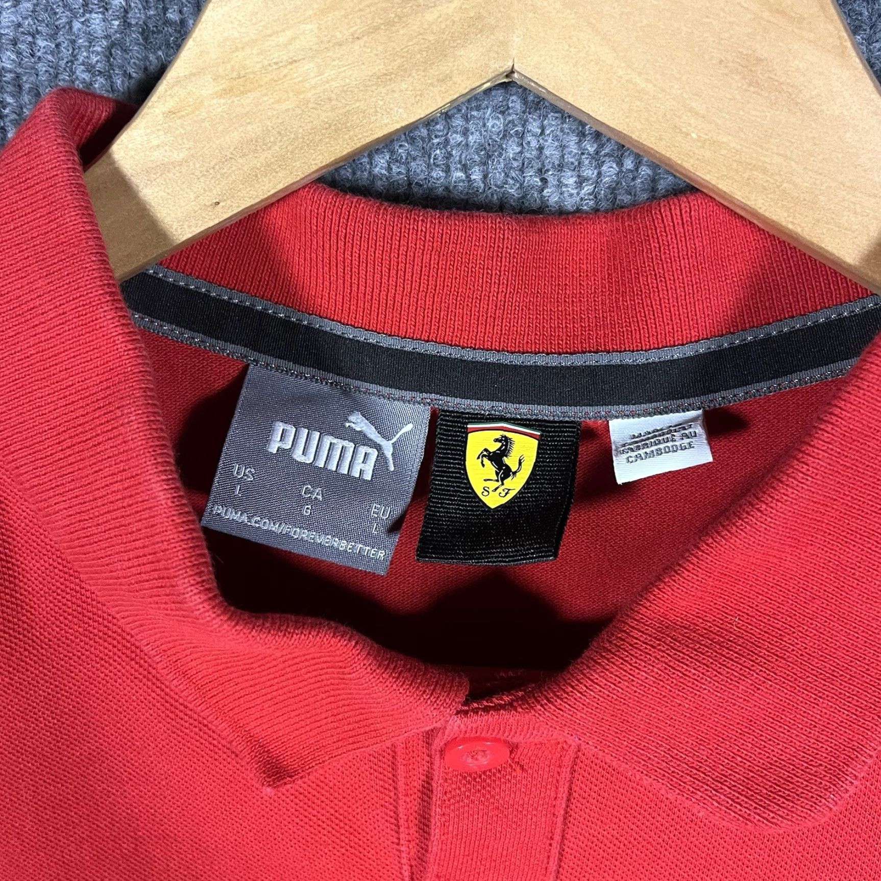 Puma PUMA Polo Shirt Mens Large Red Scuderia Ferrari Racing Team F1 Italia Short Sleeve Collared 100% Cotton Sports Size US L / EU 52-54 / 3 - 3 Thumbnail