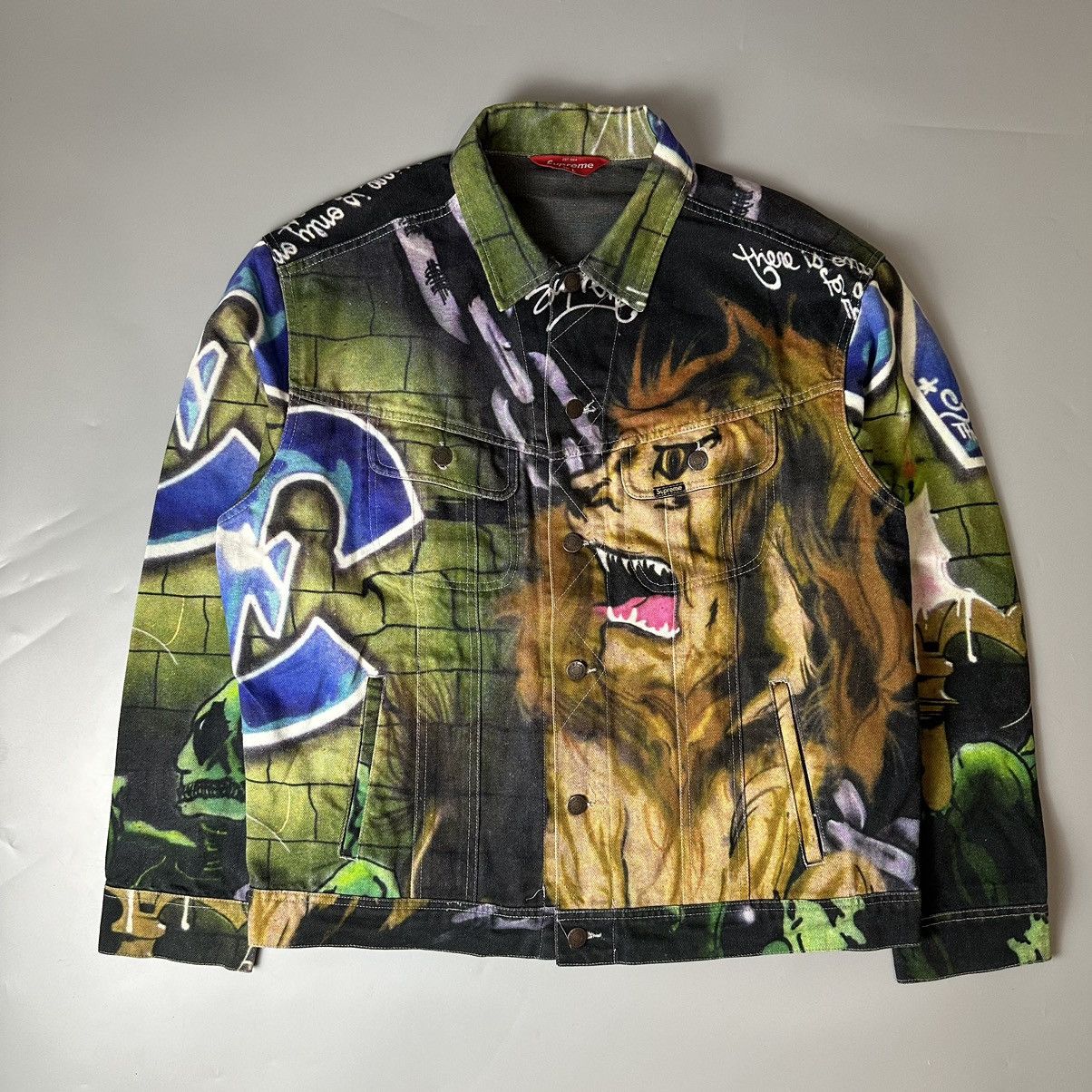 image of Ss18 Supreme Lions Den Denim Jacket in Green, Men's (Size Large)