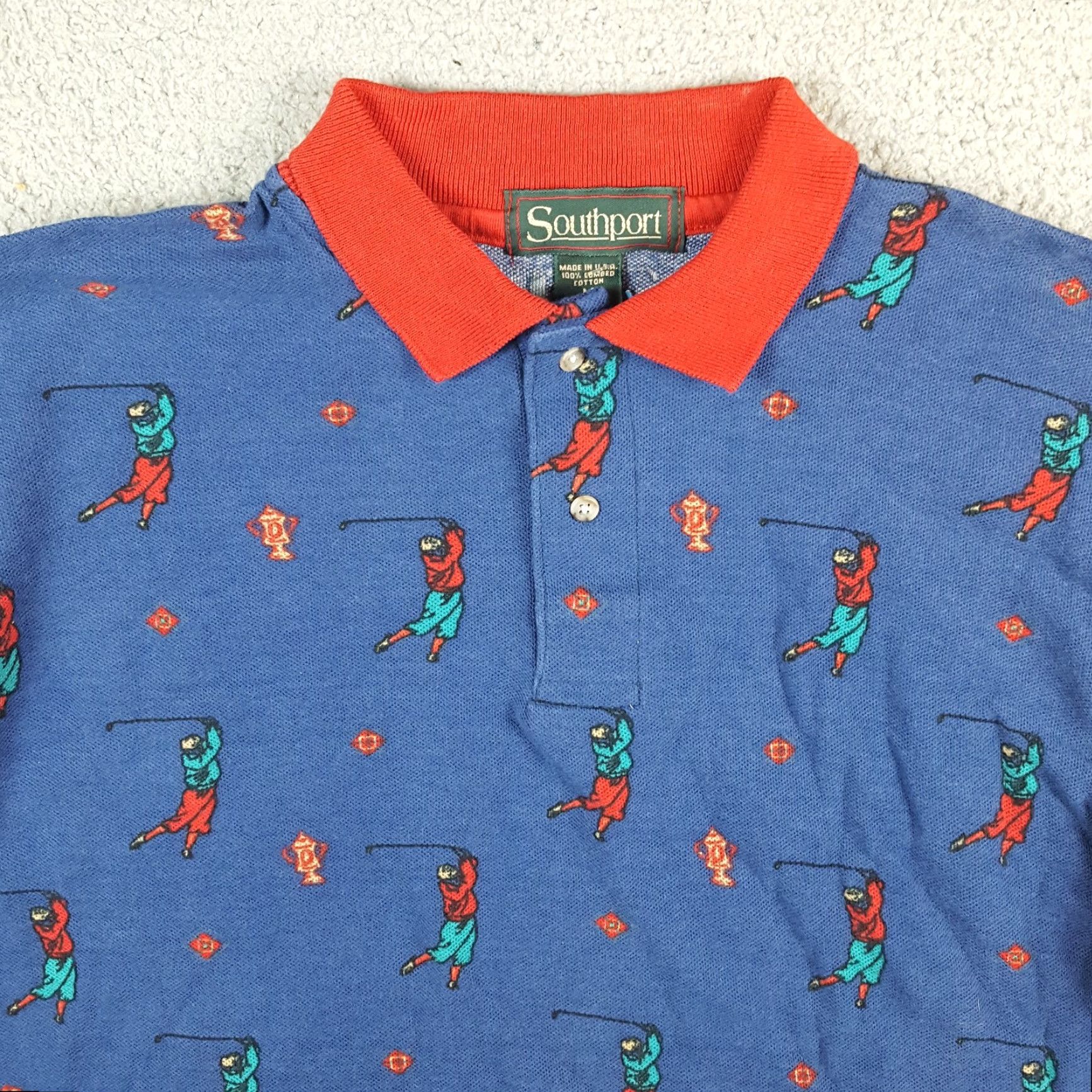 Vintage VINTAGE Southport Polo Shirt Golf Trophy USA Men’s Size M Blue 90s Preppy Casual Short Sleeve Button Collar Knit Cotton Shirt Mens Size US M / EU 48-50 / 2 - 2 Thumbnail