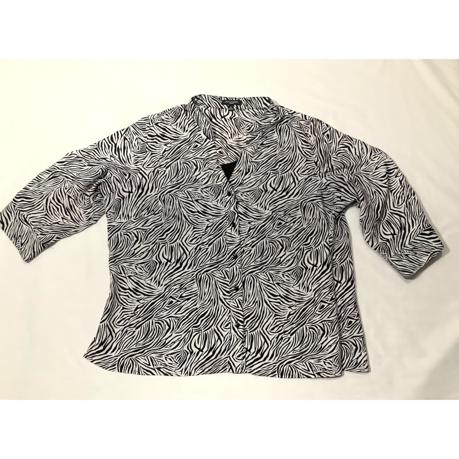Vintage Notations Shirt Womens 3X Black White Striped Button Front 3/4 Sleeve Business Blouse Size XXL / US 16-18 / IT 52-54 - 2 Thumbnail