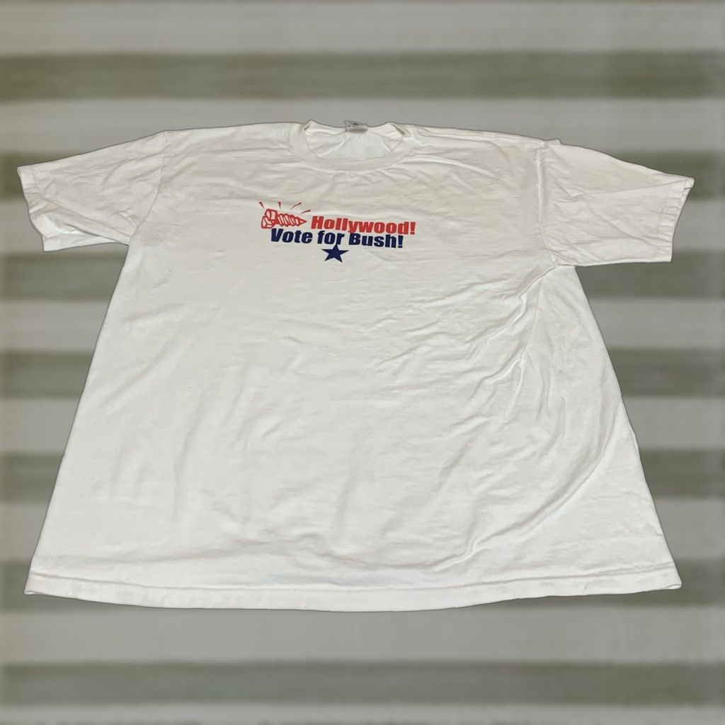 Anvil Screw Hollywood Vote For Bush White T Shirt XL George W Anvil Men Regular Crew Neck Short Sleeve Cotton T-Shirt White 90s Presidential Theme Mens Size US XL / EU 56 / 4 - 1 Thumbnail