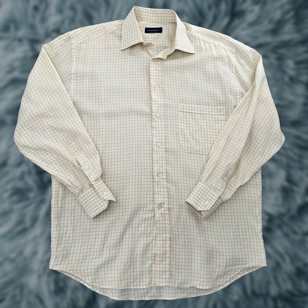 VINTAGE Canali Shirt Adult 15.75/40 Yellow Lavender Check Button-Up Long Sleeve Mens