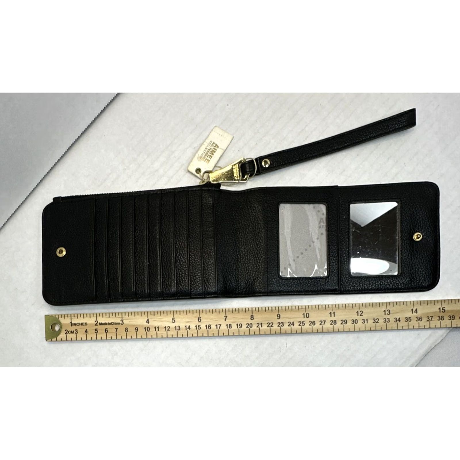 Vintage Aimee Kestenberg Wallet Wristlet Black Genuine Leather Flip Zip Snap 10 Card Slot Mirror ID Womens Leather Wristlet Size ONE SIZE - 3 Thumbnail