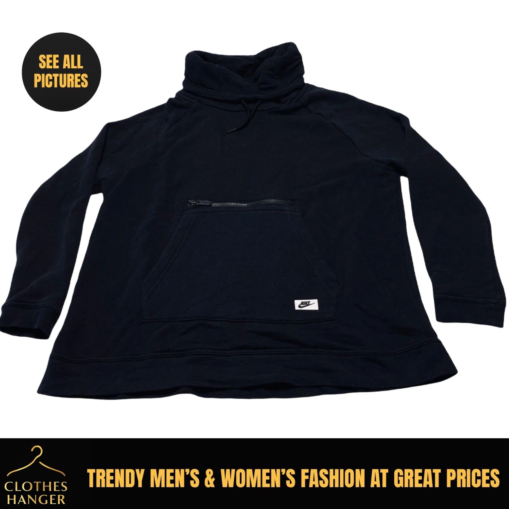 Nike VINTAGE Nike Sportswear Funnel Neck Hoodie Men’s Medeium Black Pullover Fleece Kangaroo Size US M / EU 48-50 / 2 - 2 Thumbnail