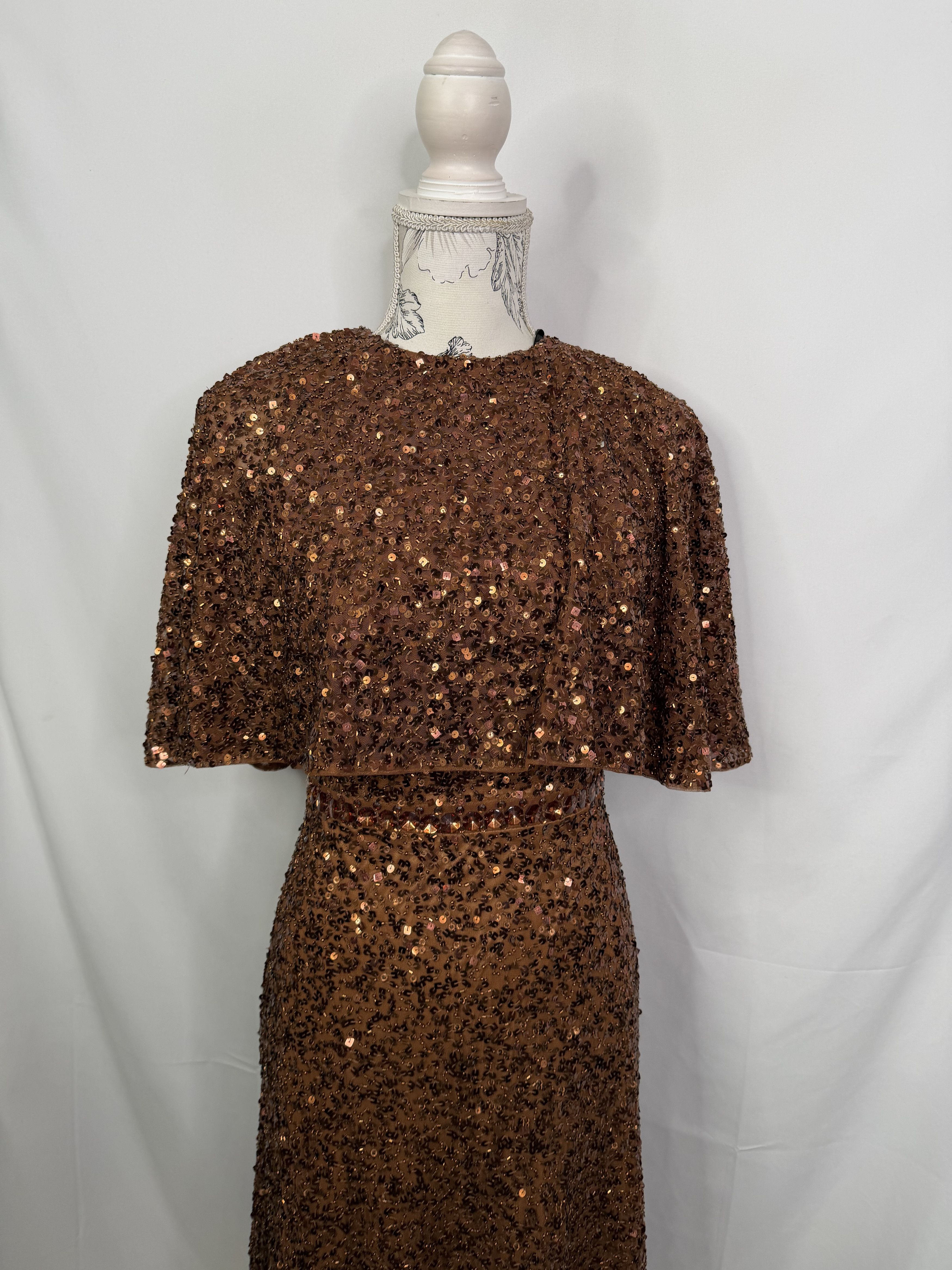 Mac Duggal Mac Duggal 5577 Copper Sequin Capelet Midi Dress Flawed Size XS / US 0-2 / IT 36-38 - 9 Thumbnail