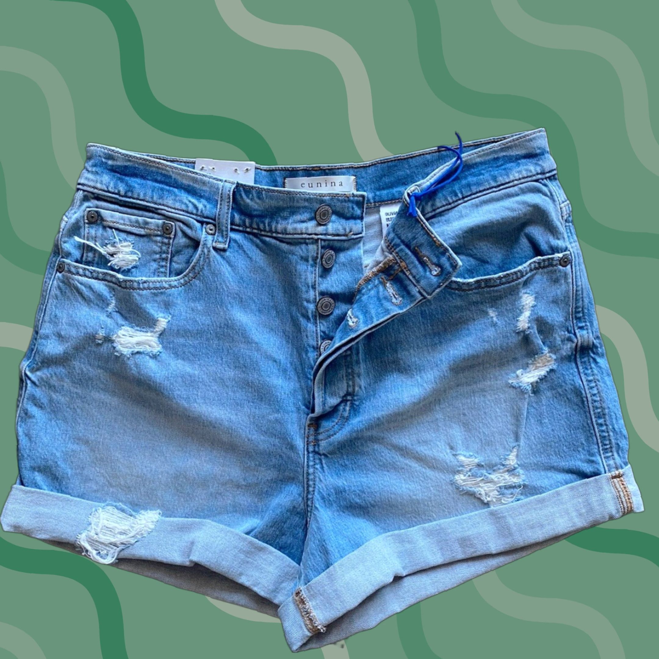 Vintage Eunina Shorts Women’s L Blue Denim Ultra High Rise Mom Cotton Spandex Womens Size 36" / US 14 / IT 50 - 1 Thumbnail