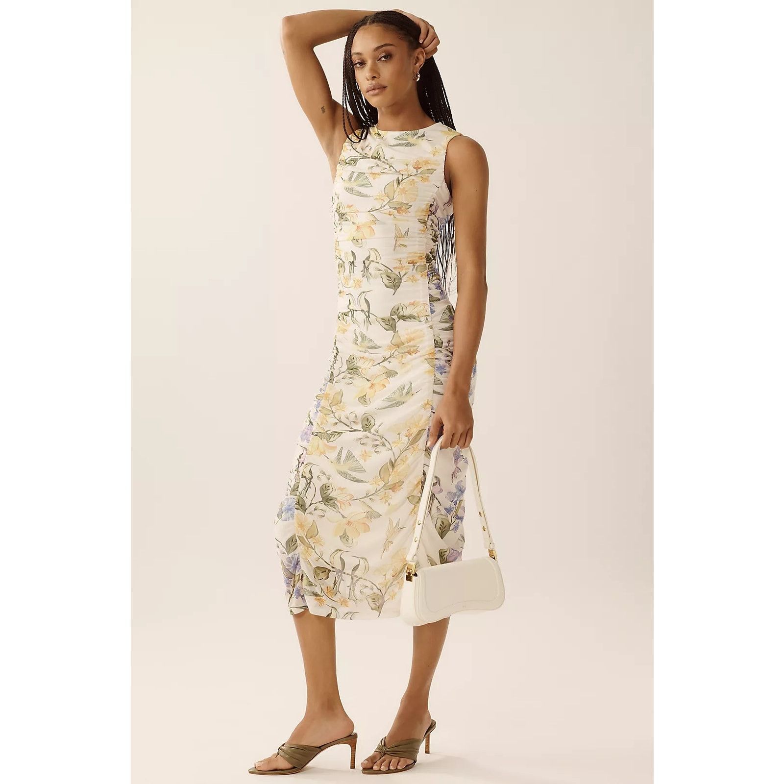 Anthropologie × Farm Rio NWT Sleeveless Mesh Midi Dress $178 SMALL Yellow Floral Size S / US 4 / IT 40 - 2 Thumbnail