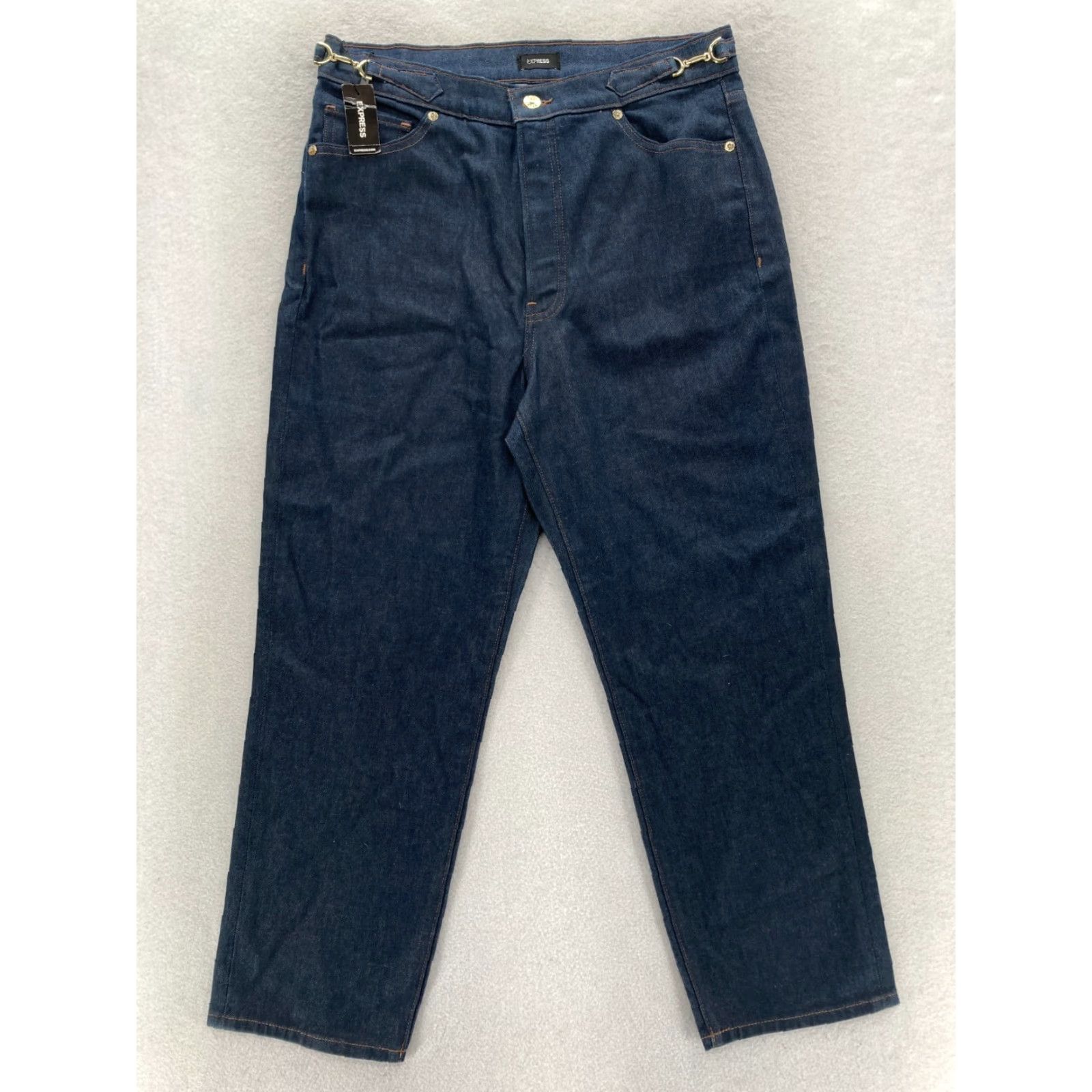 Express Express Jeans Women's 12 Mom High Rise Dark Wash Blue Denim Buckle Buckle? Size 34" / US 12 / IT 48 - 2 Thumbnail
