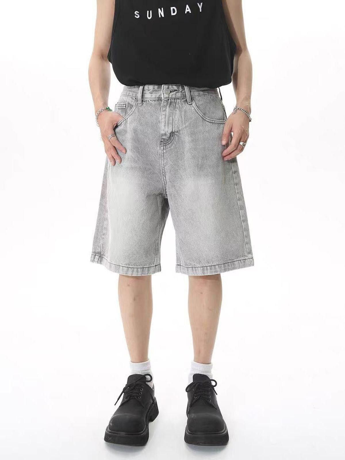 Jean × Vintage Faded Gray Washed Loose Fit Denim Shorts Size US 34 / EU 50 - 1 Thumbnail
