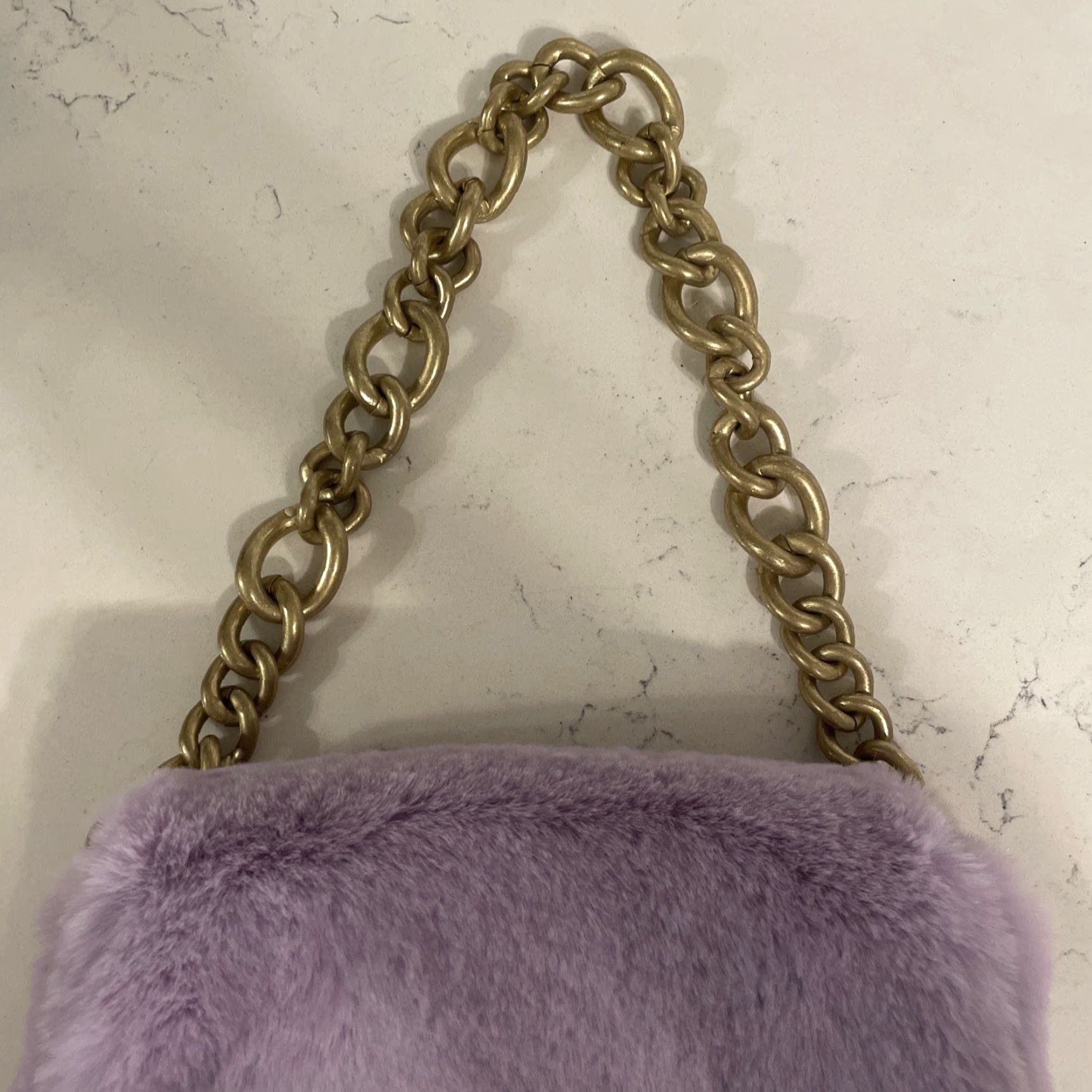 Zara New Gorgeous Zara Purple Faux Fur Small Shoulder Bag Chunky Gold Chain Strap Nwt Size ONE SIZE - 3 Thumbnail