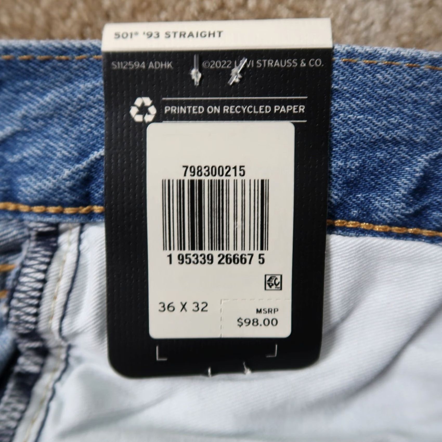 Levi's Levi's 501 93 Straight Jeans Men's 36x32 Blue Denim Regular Button Fly 5-Pocket Classic Vintage: No Size US 36 / EU 52 - 5 Thumbnail
