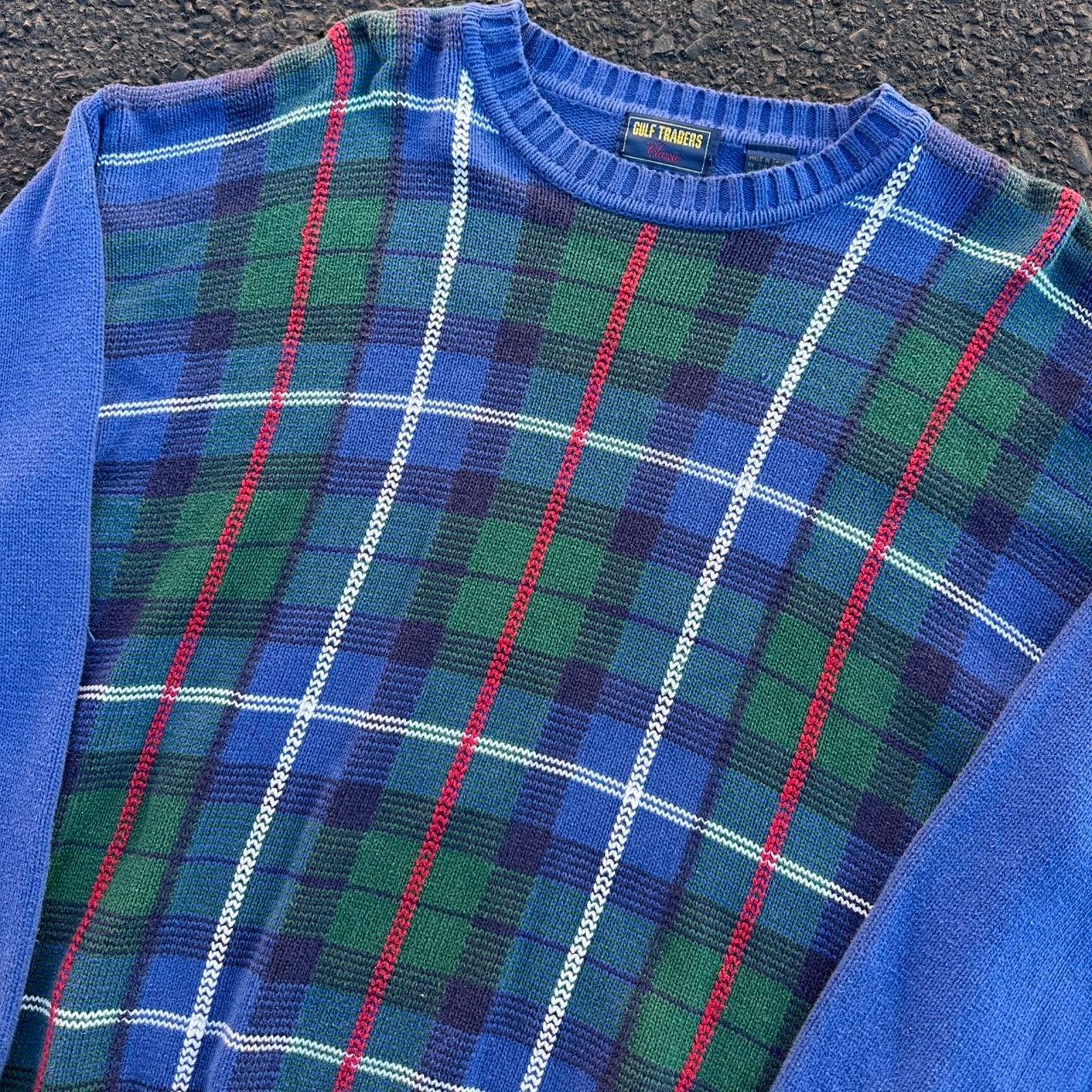 Other × Vintage Vintage 90s Plaid Knit Sweater Size US L / EU 52-54 / 3 - 2 Thumbnail