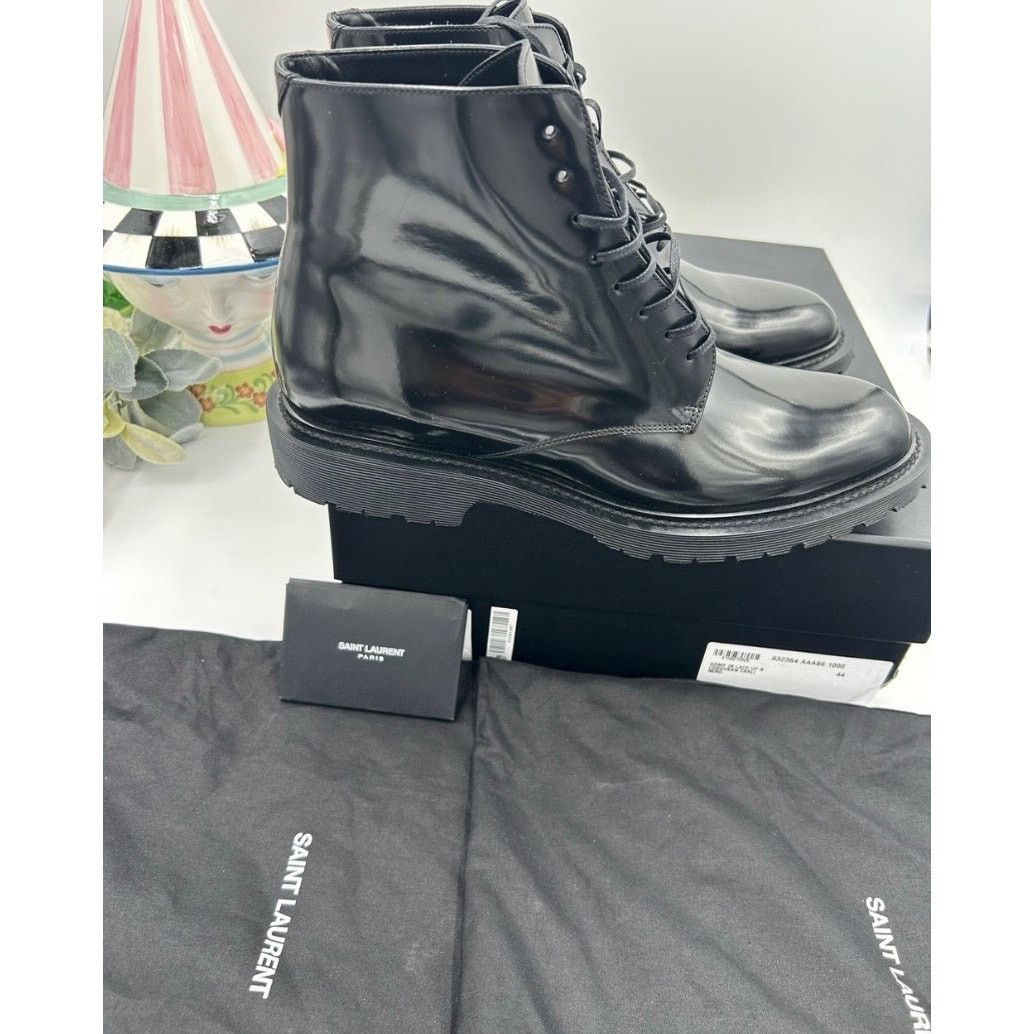 Saint Laurent Paris Mens Saint Laurent Glossy Black Lace-Up Ankle Boots size 44 Size US 11 / EU 44 - 3 Thumbnail