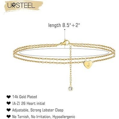 Other Gold Initial Ankle Bracelet 14K Gold Plated Letter J Size ONE SIZE - 6 Thumbnail