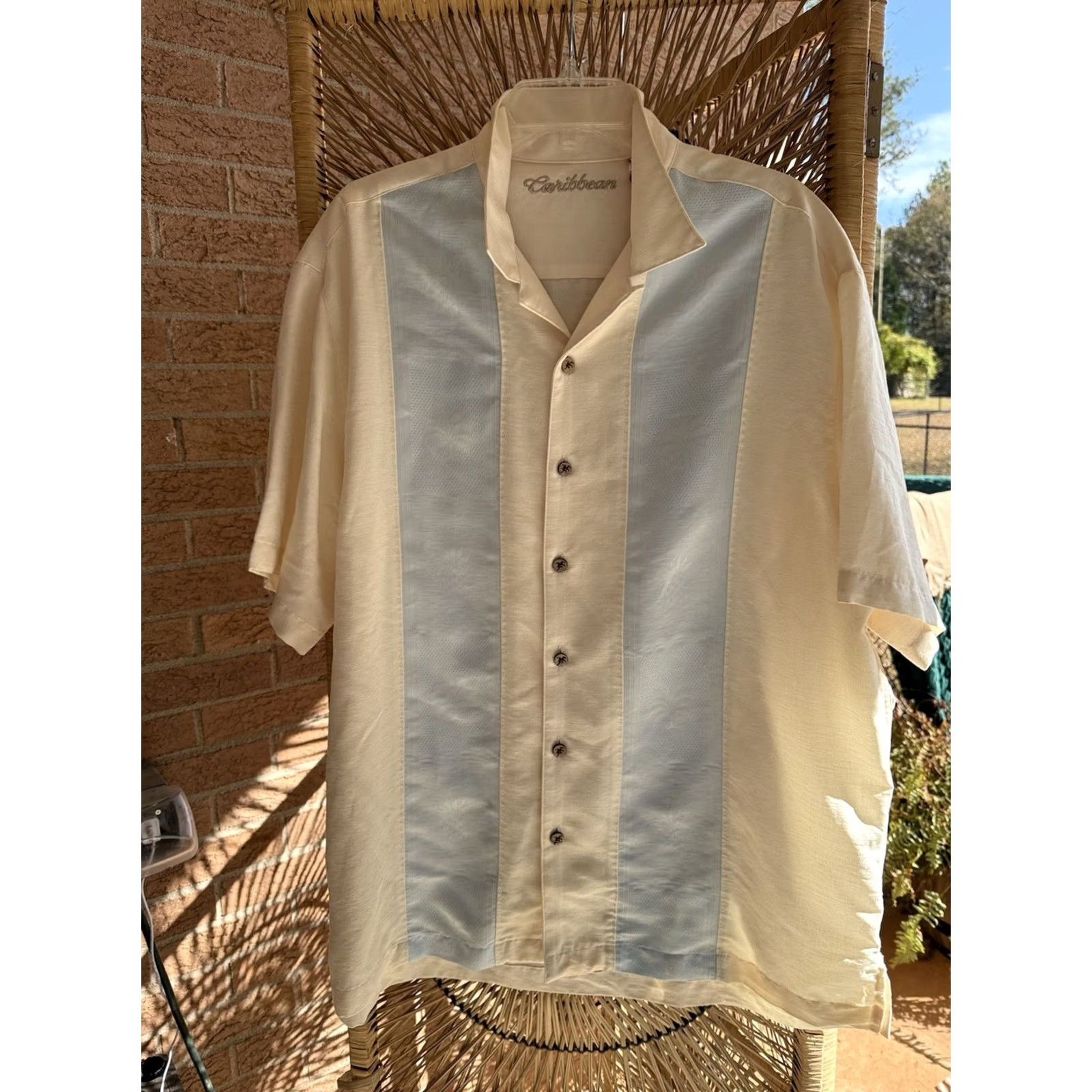 Vintage Caribbean Shirt Mens XL Ivory Hawaiian Button-Up Short Sleeve Casual Solid Size US XL / EU 56 / 4 - 3 Thumbnail