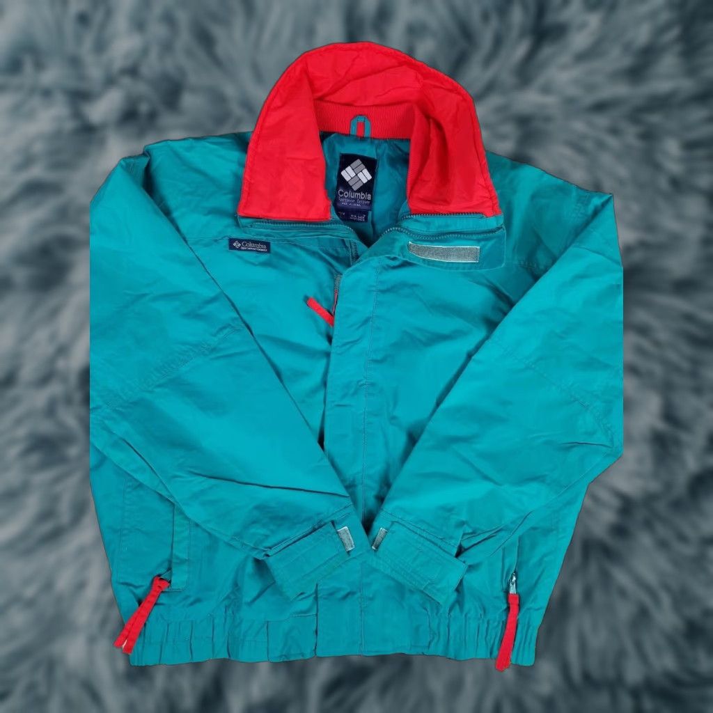 AQUA VINTAGE Columbia Windbreaker Jacket Mens L 90s Aqua Red Bugaboo Bomber Nylon Red Mens Size US L / EU 52-54 / 3 - 1 Thumbnail