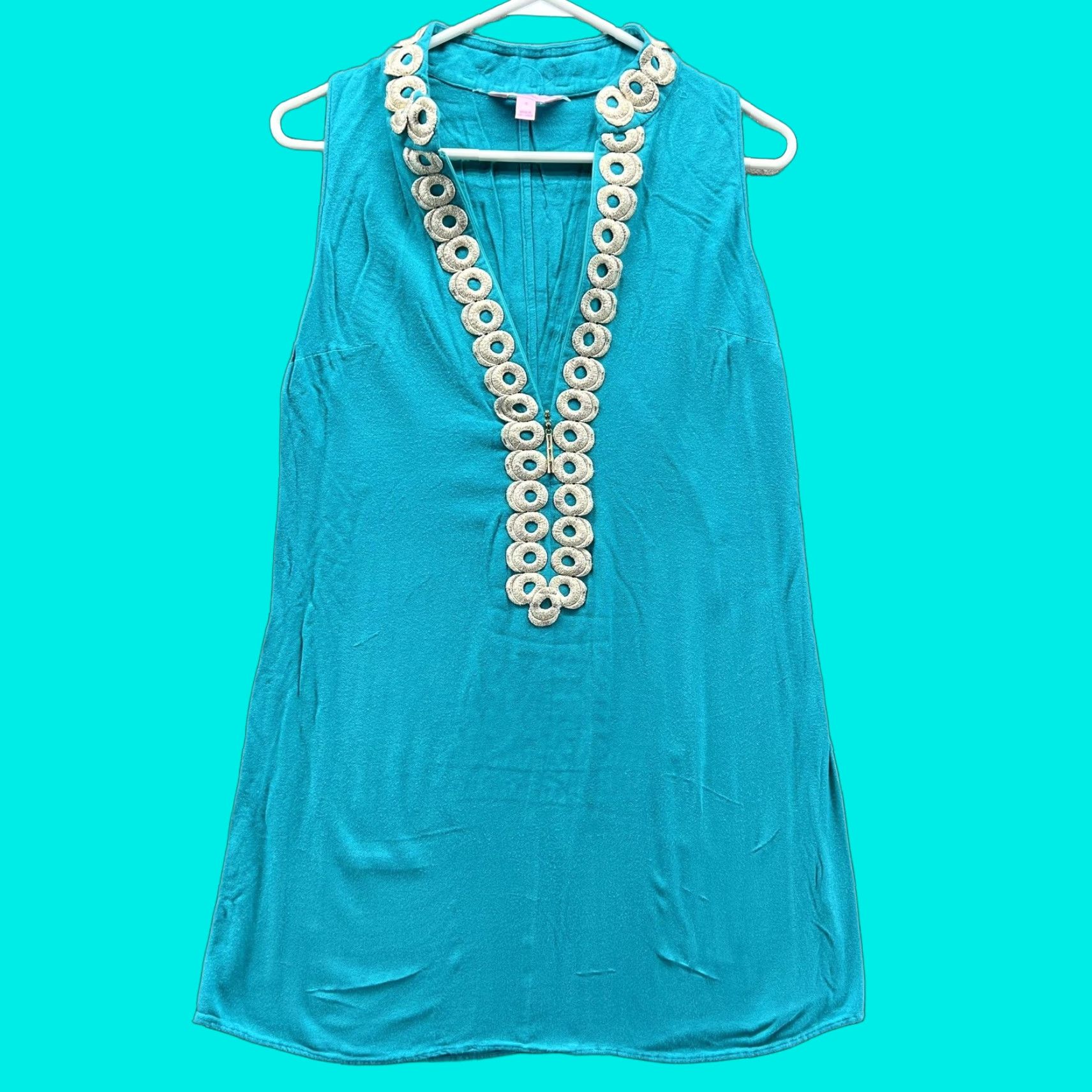 Lilly Pulitzer Lilly Pulitzer Dress Womens 4 Blue Beaded V Neck Sleeveless Shift Tunic Size S / US 4 / IT 40 - 1 Thumbnail