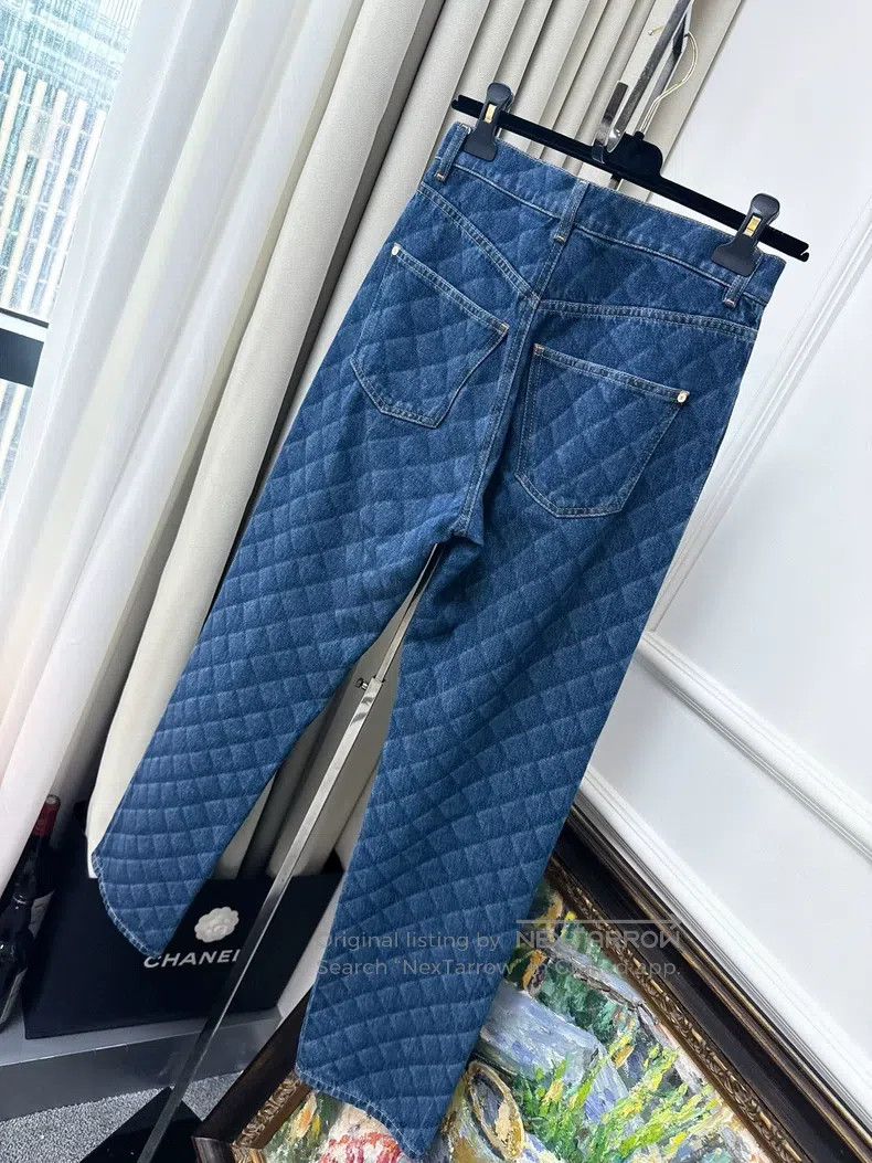 Chanel Chanel 22b blue diamond check straight jeans Size 42" / US 20 - 2 Thumbnail