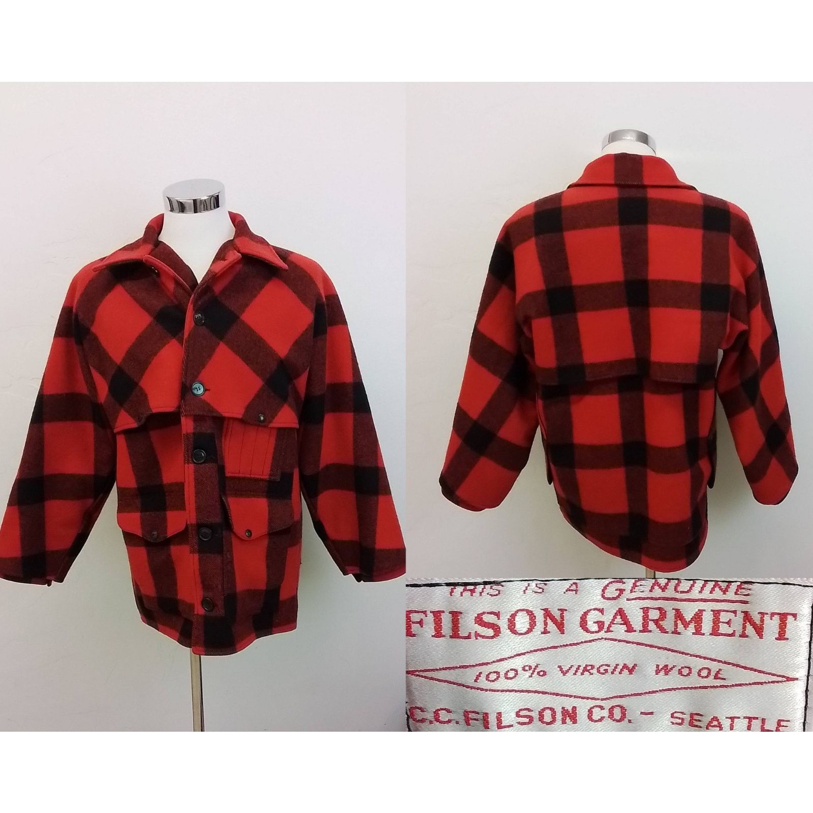 Filson C.C. Filson Mackinaw Jacket Men's XL (44) Red Buffalo Plaid Size US XL / EU 56 / 4 - 1 Thumbnail