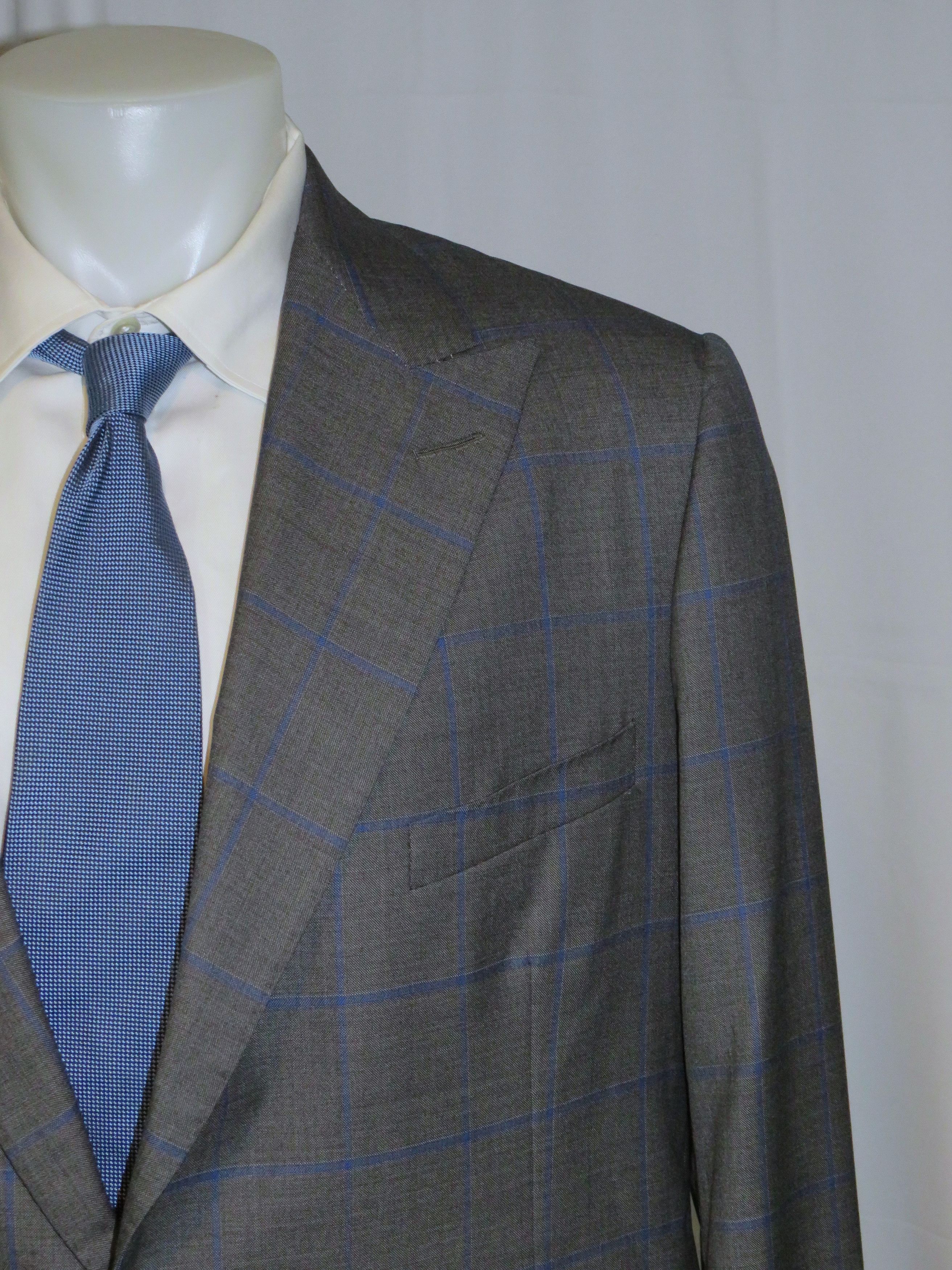 Alan Flusser Custom Made Gray Windowpane Two Button Suit 42L Size 42L - 5 Thumbnail