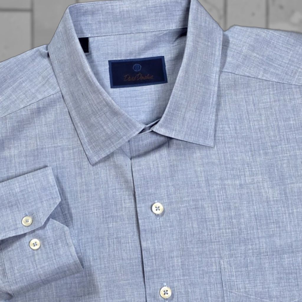 David Donahue DAVID DONAHUE MENS Button-Up Shirt XL Long Sleeve Heather Blue Cotton 2 Ply Dress Shirt Size 46R - 1 Thumbnail