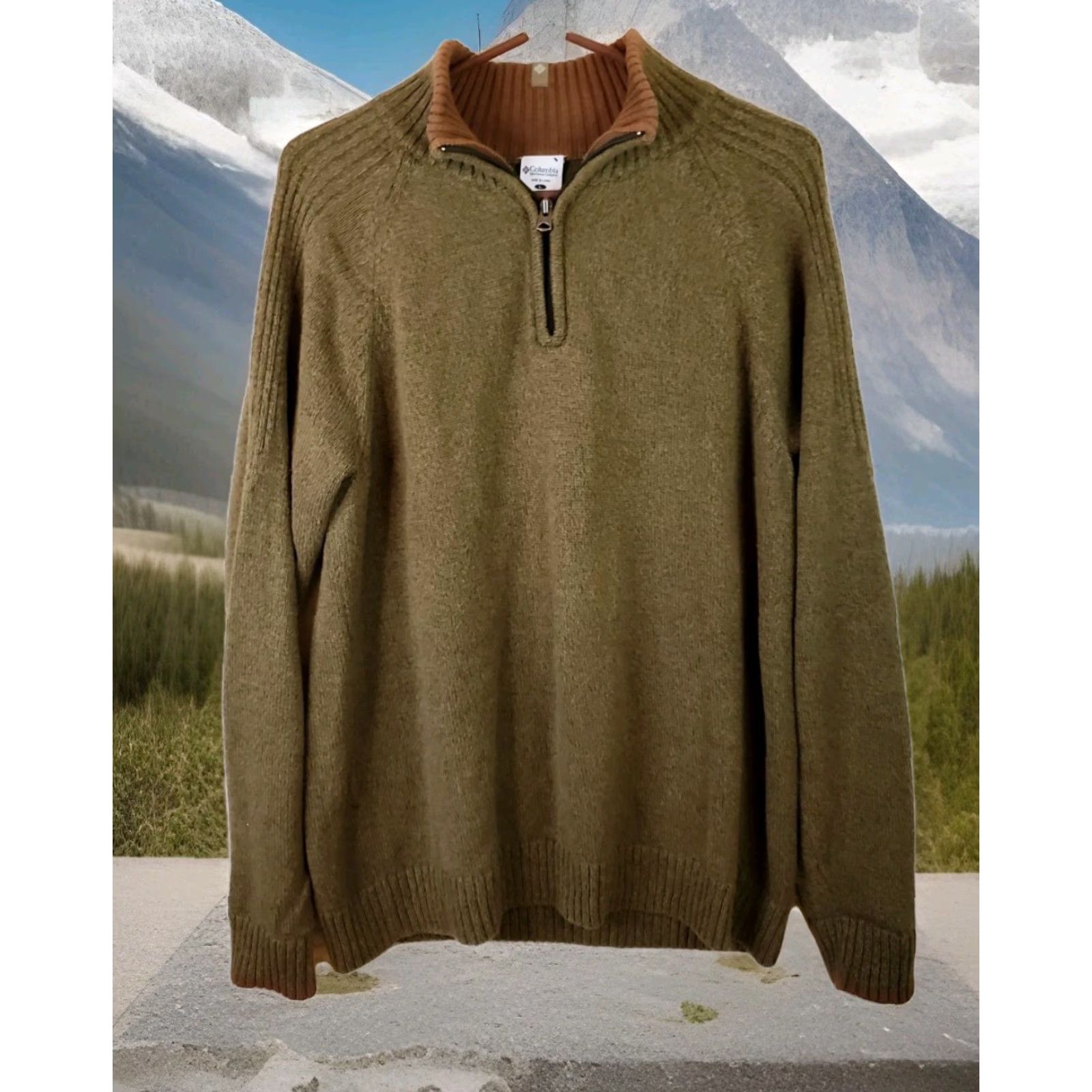 Olive Columbia Mens Size L Olive Green 1/4 Zip Pullover Sweater Knit Outdoors Mens Regular Size US L / EU 52-54 / 3 - 2 Thumbnail