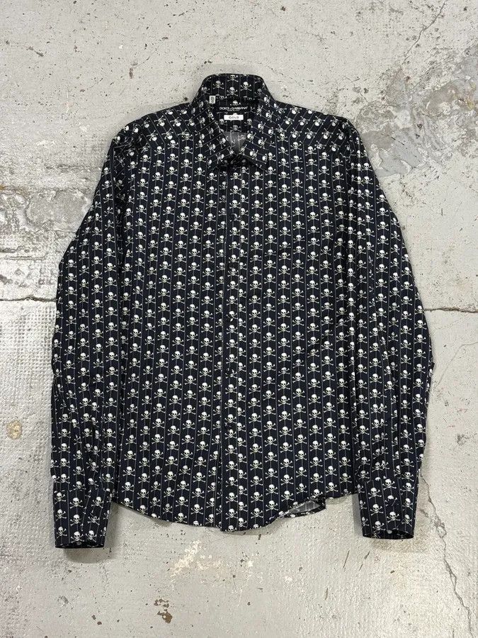 Dolce & Gabbana 2010s Dolce & Gabbana Navy Pirate Skull Classy Shirt Size US S / EU 44-46 / 1 - 1 Thumbnail