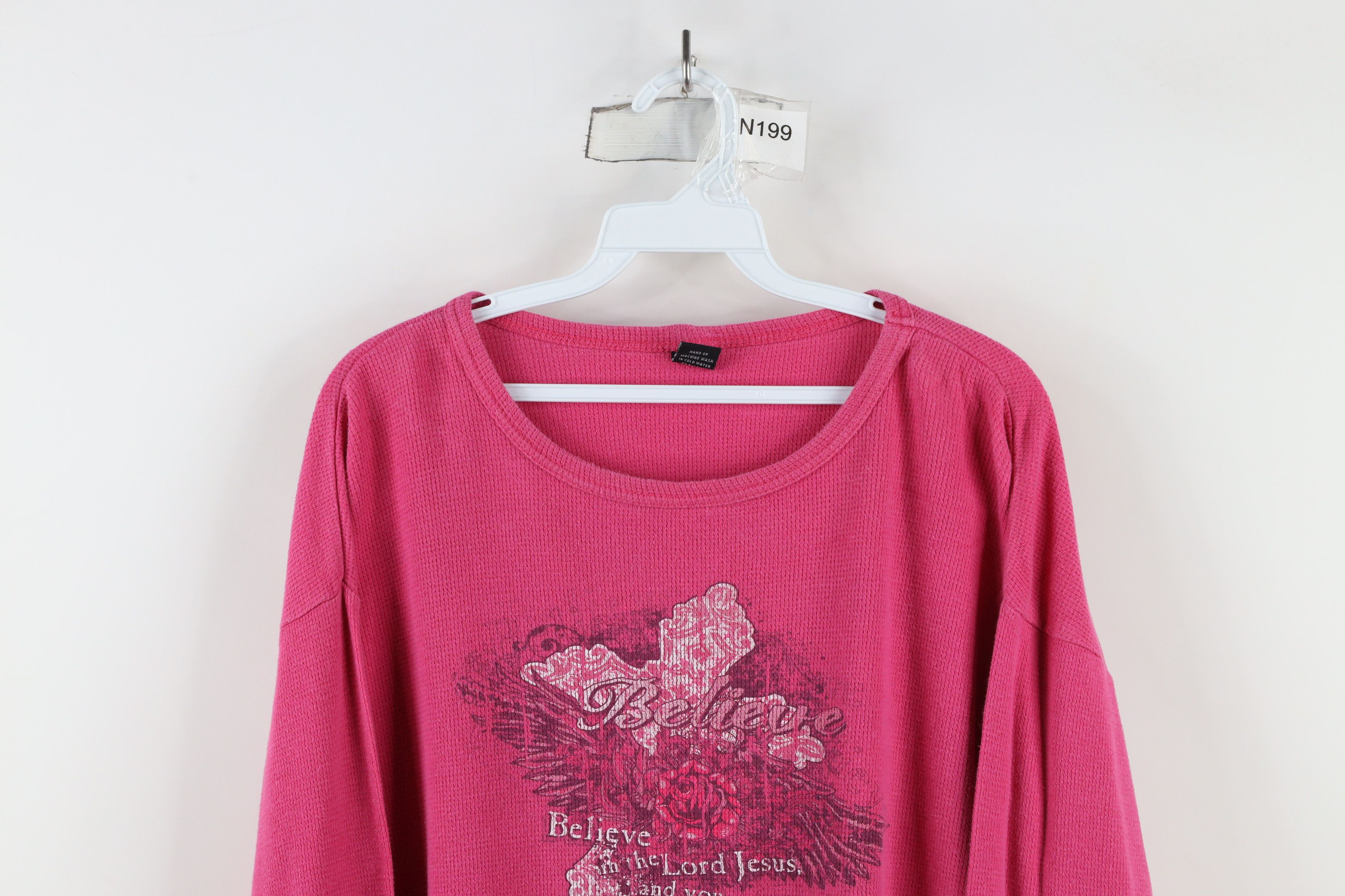 Vintage Vintage Y2K Thermal Waffle Knit Long Sleeve T-Shirt Pink Size XL / US 12-14 / IT 48-50 - 2 Thumbnail